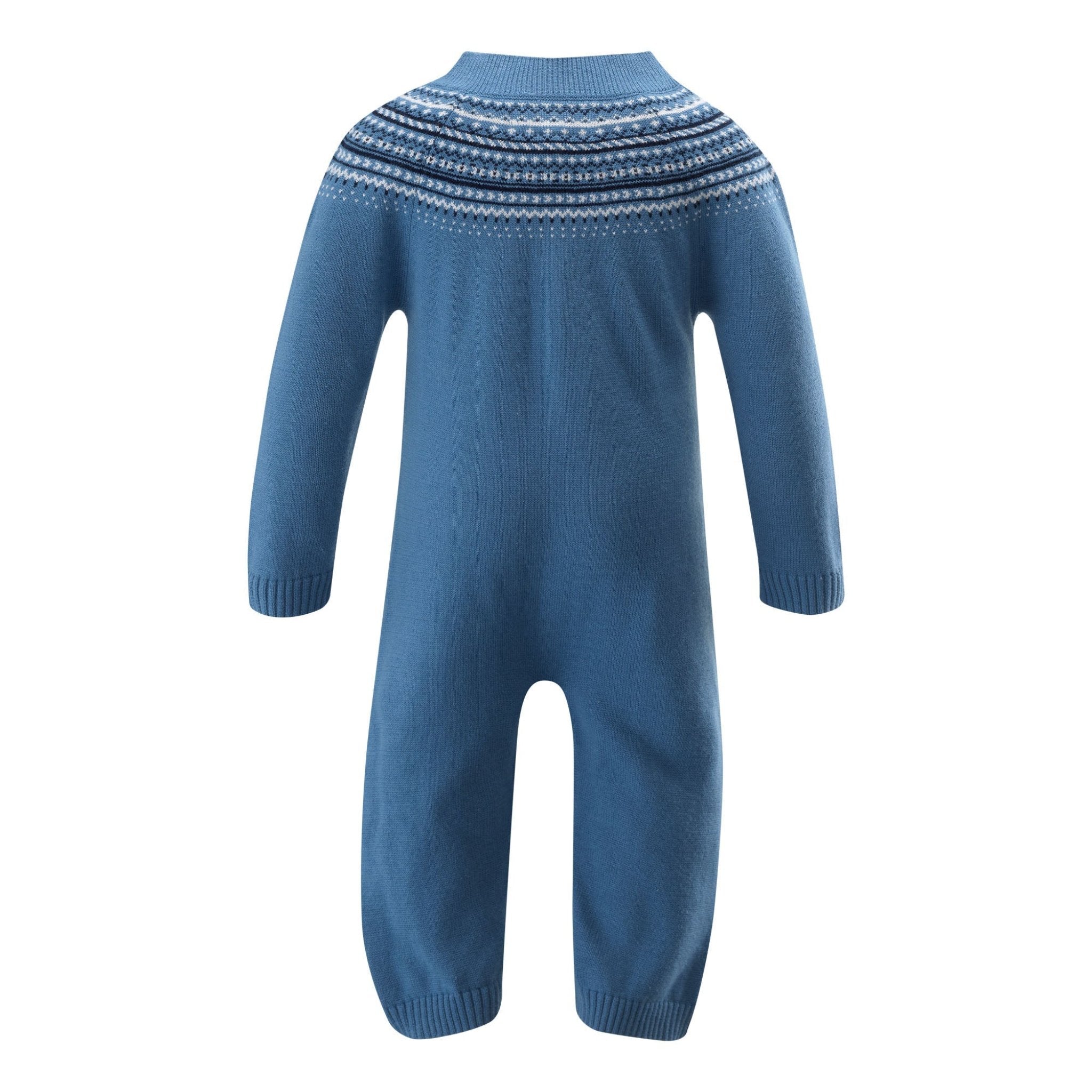 Blue Fairisle Knit Playsuit for Women - Cozy Winter Jumpsuit with Nordic Pattern - Perfect for Christmas, Holiday Outfits & Casual Wear