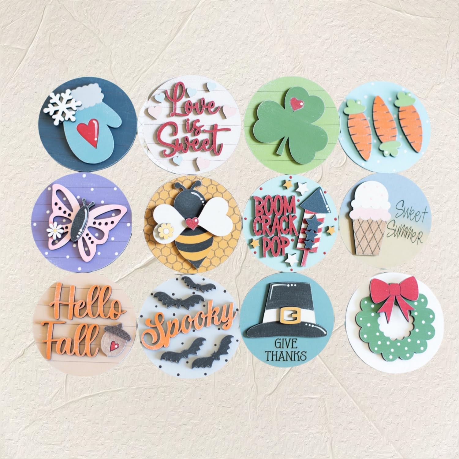 Interchangeable Seasonal Wooden Hanging Sign - Customizable Months & Circle Icons for Living Room Wall Decor | Perfect Home Gift for Friends | Great for Holidays, Weddings & Housewarming Parties