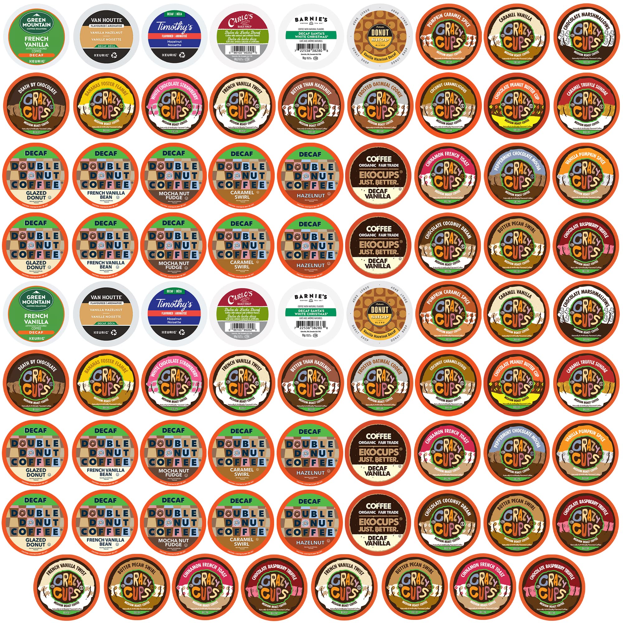Crazy Cups Decaf Flavored Coffee Variety Pack - 80 Count | Keurig K-Cup Compatible Pods | Rich Decaffeinated Coffee Blends for Morning Brew & Office Use