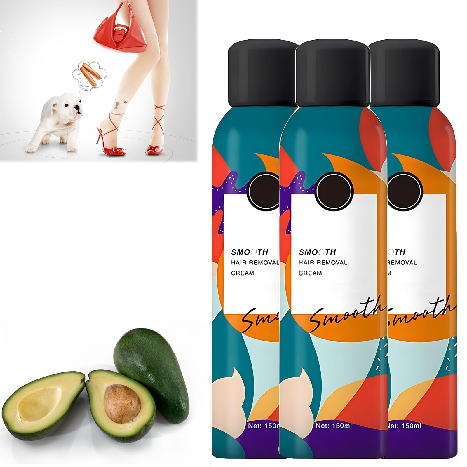 Detvfo Hair Removal Mousse - Painless & Smooth Foam Spray for Women & Men, Lasting Results, 3-Pack - Perfect for Legs, Arms, Bikini Line & Underarms at Home