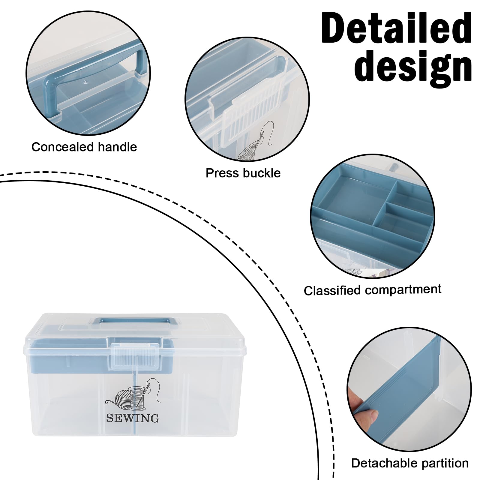 12-Inch Plastic Sewing Supplies & Craft Organizer Box with Handle - 2-Tier Storage for Sewing, Medicine, Nail Art, Hair Accessories, Makeup & First Aid | Perfect for Home, Travel & DIY Projects