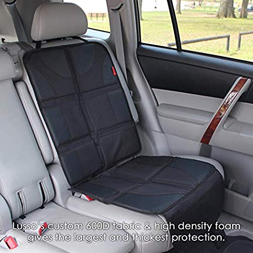 Lusso Gear 2-Pack Car Seat Protector & 2-Pack Heavy Duty Kick Mats (Gray) - Waterproof Seat Cover for Cars, Trucks & SUVs - Premium Oxford Fabric Protects Leather & Fabric Seats - Perfect for Family Travel, Road Trips & Daily Commute