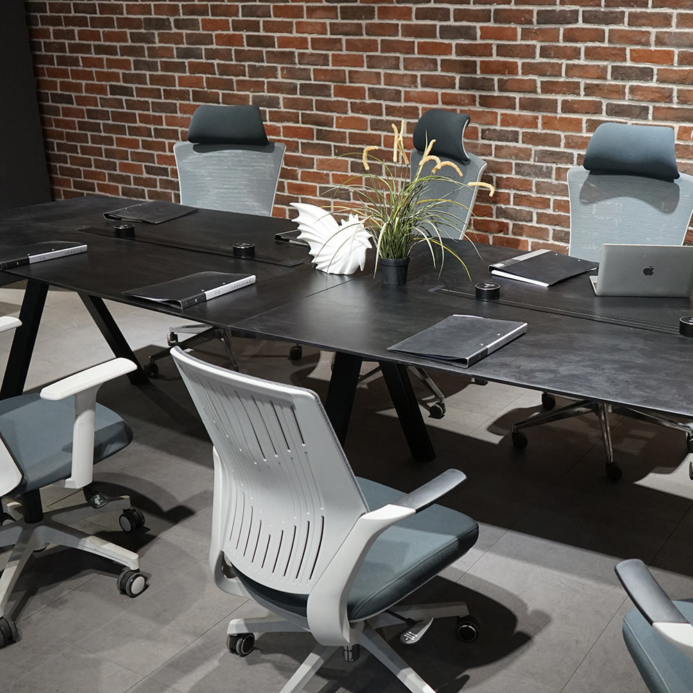 Premium DOLAN 12ft Boardroom Meeting Table - Black Concrete Finish for Executive Offices & Conference Rooms - Ideal for Corporate Meetings & Professional Workspaces