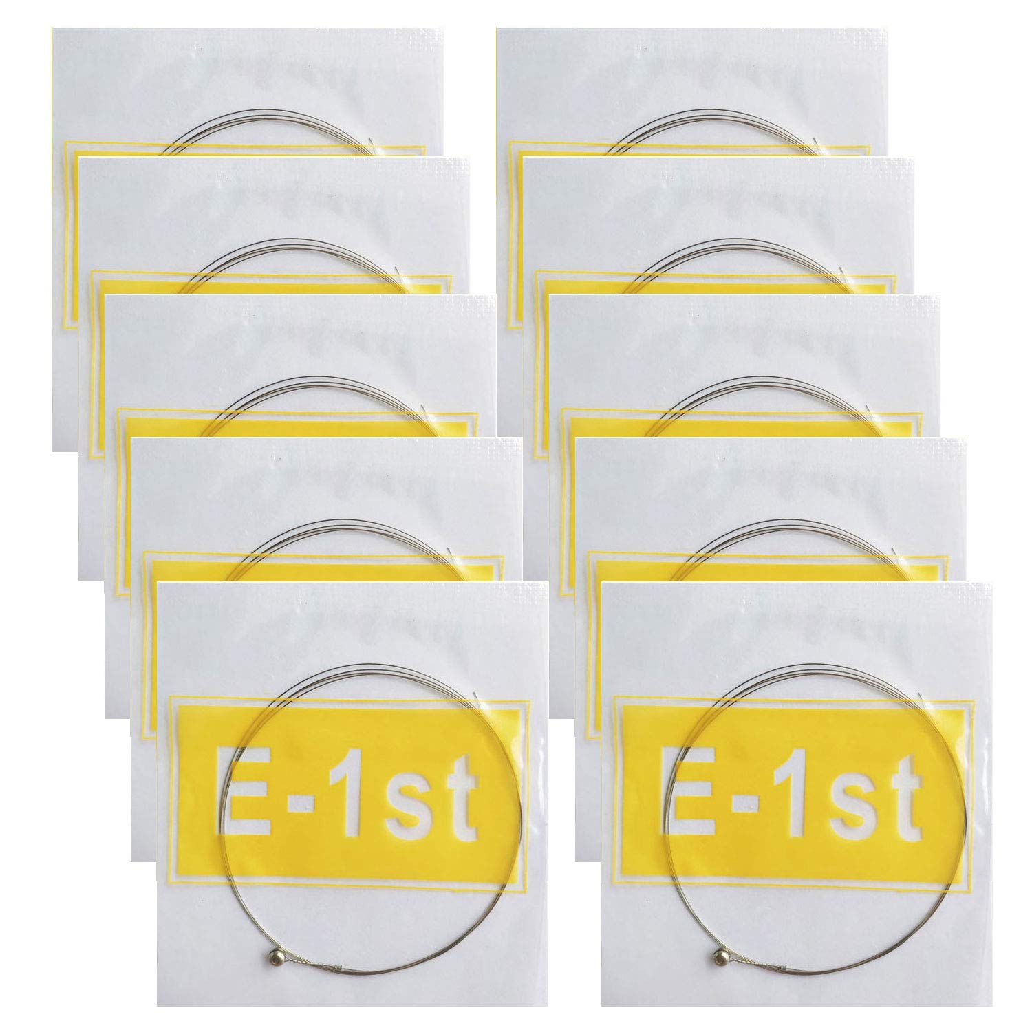 Vencetmat Electric Guitar Strings High E .010 Gauges - Light Tension, Bright Tone, Nickel Wound Ball End - 10 Pack Bulk Individually Wrapped for Rock, Blues & Studio Recording