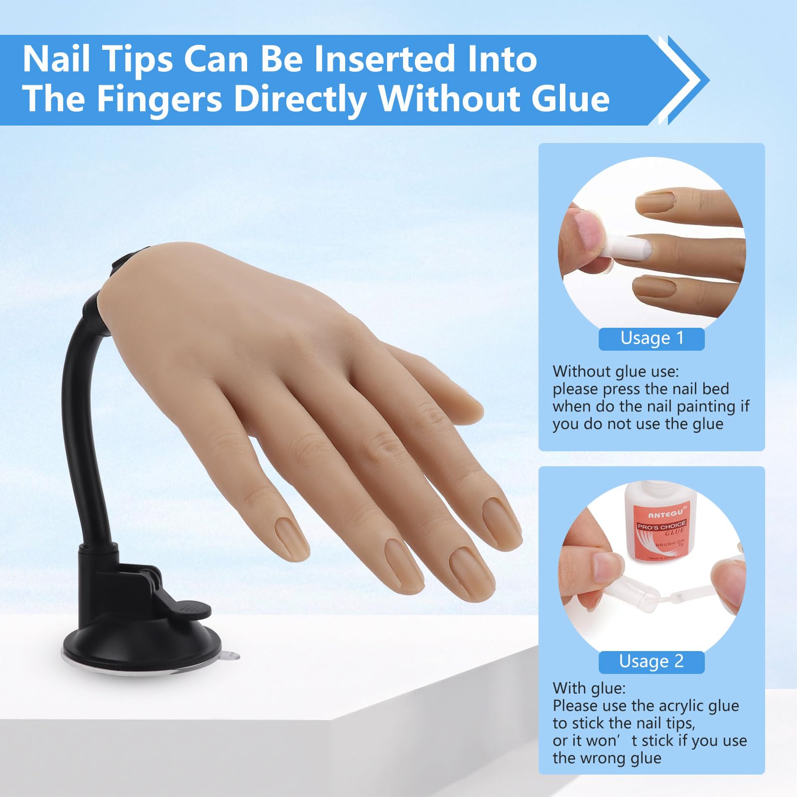 Realistic Silicone Nail Training Hand with Stand - Flexible Bendable Mannequin Hand for Acrylic Nails Practice, DIY Nail Art & Print Training Tool (Left Hand) - Perfect for Salon Professionals & Home Nail Enthusiasts