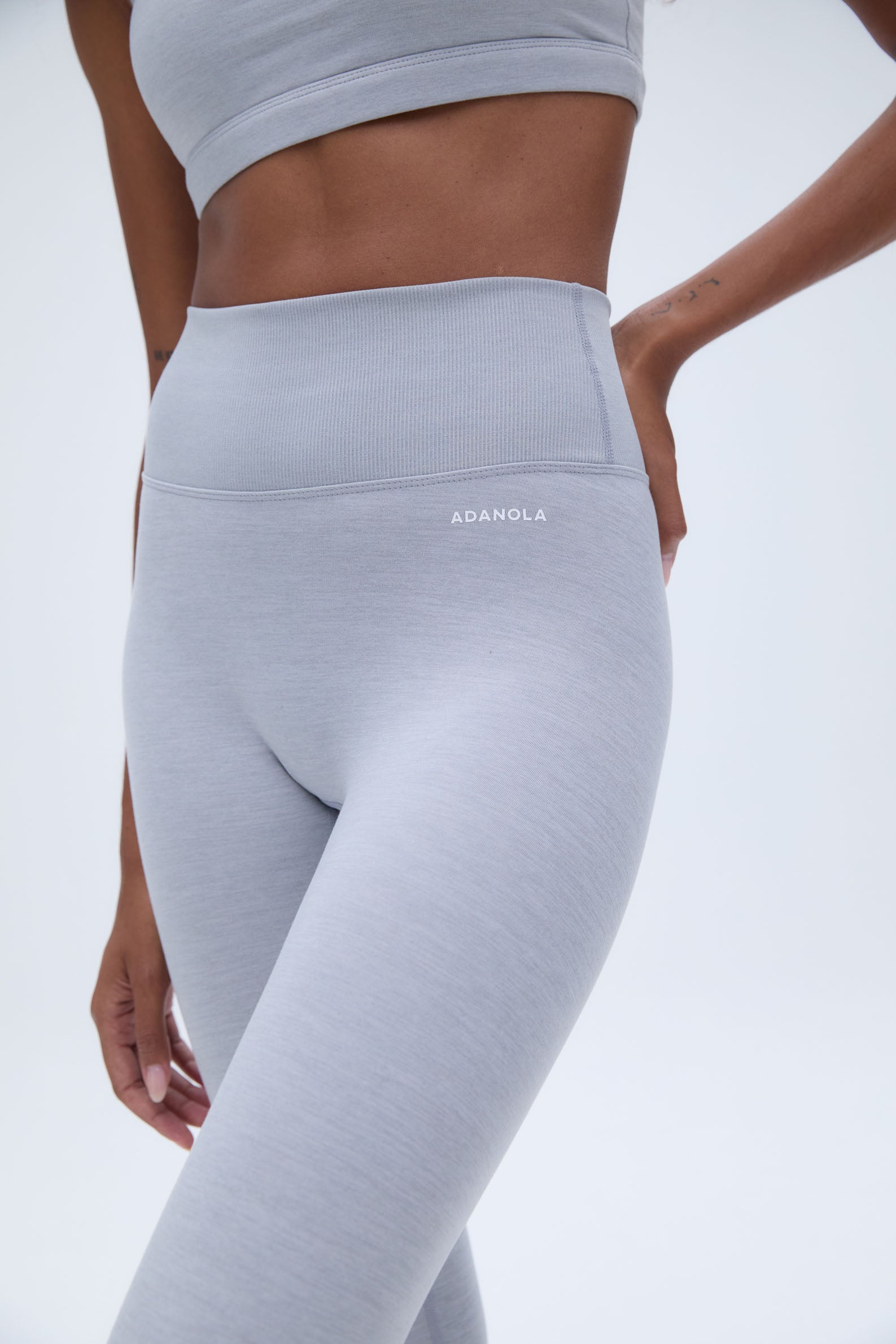 High-Waisted Brushed Leggings for Women - Light Grey Melange - Soft & Stretchy Yoga Pants for Workout, Lounge & Everyday Wear