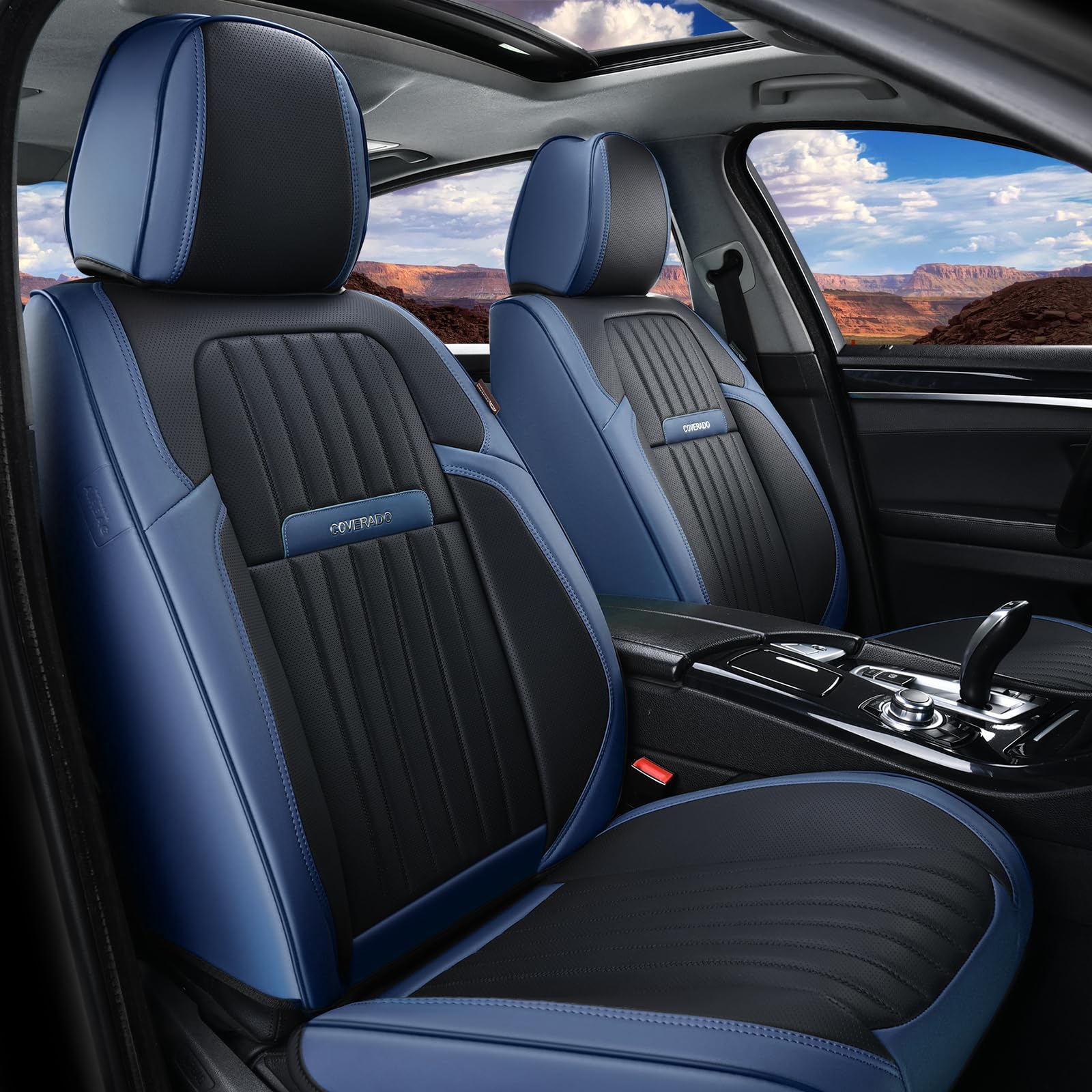Waterproof 2-Pack Universal Car Seat Covers - Leather Seat Protectors for Sedans, SUVs & Trucks (Blue & Black) | Durable & Comfortable for Daily Commute, Road Trips & Family Travel