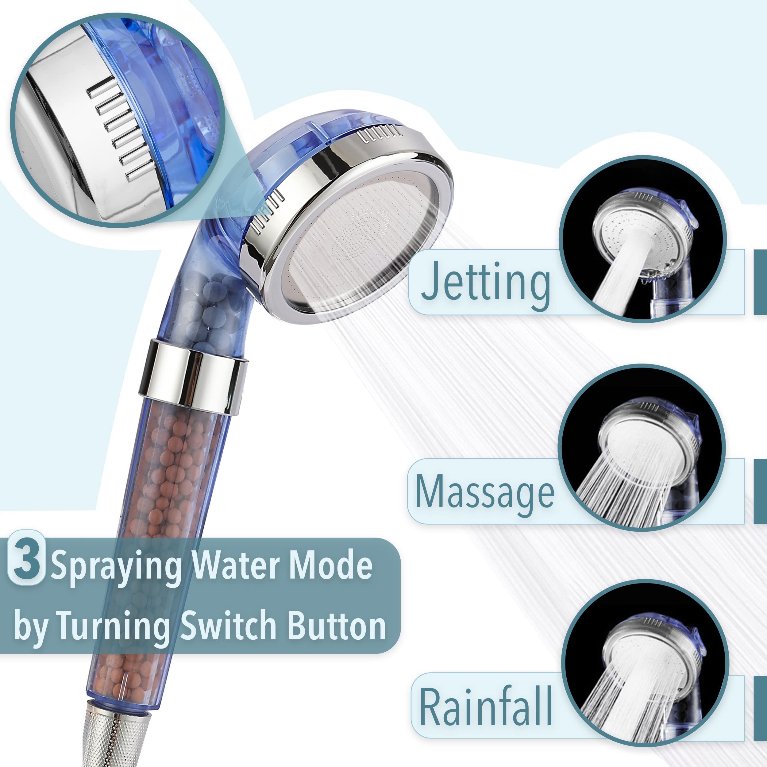 Hard Water Shower Filter Head - High Pressure Shower Head with Water Softener & Removable Filter for Dry Skin & Hair Care - Perfect for Bathroom, Spa & Home Use