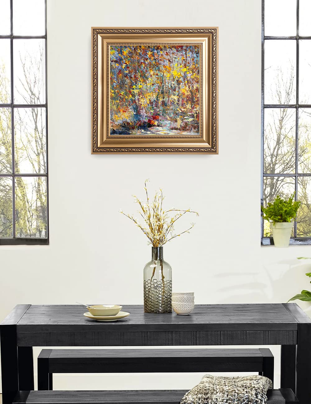 DECORARTS - David Ma's Gathering Birds Abstract Landscape Wall Art - Premium Giclee Print in Classic Golden Frame (22
