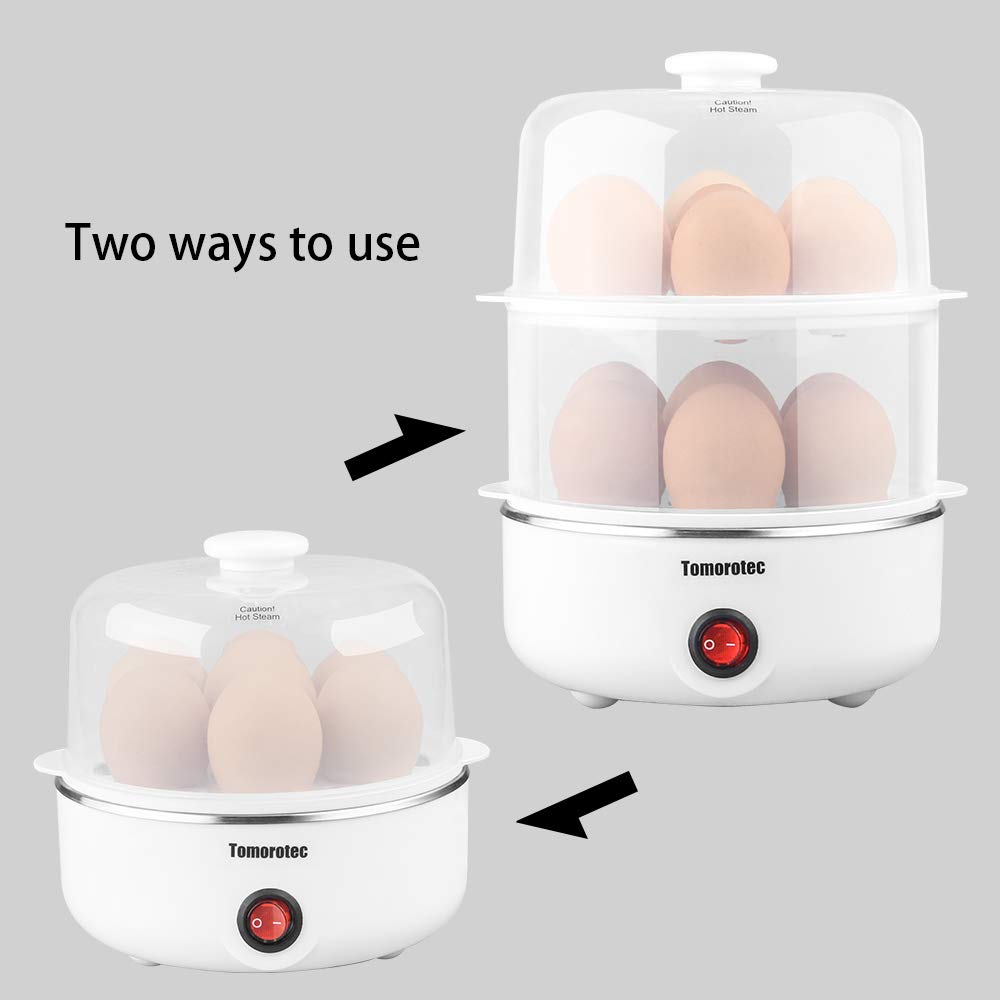 Tomorotec 2-Tier Electric Egg Cooker - Large 14 Eggs Capacity, Rapid Egg Maker for Hard Boiled, Poached Eggs, Steamed Vegetables, Seafood & Dumplings | Auto Shut-Off | Perfect for Breakfast Meal Prep & Healthy Cooking