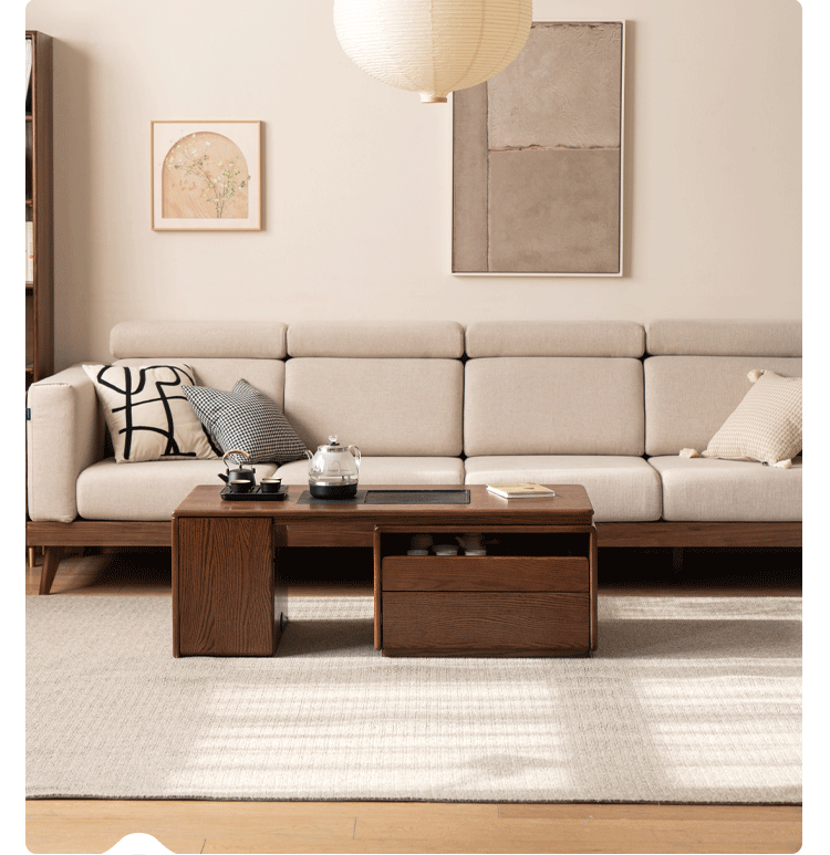 Solid Oak & Black Walnut Retractable Modern Coffee Table - Expandable Dining Table for Small Spaces, Perfect for Living Room, Studio Apartments & Office Use