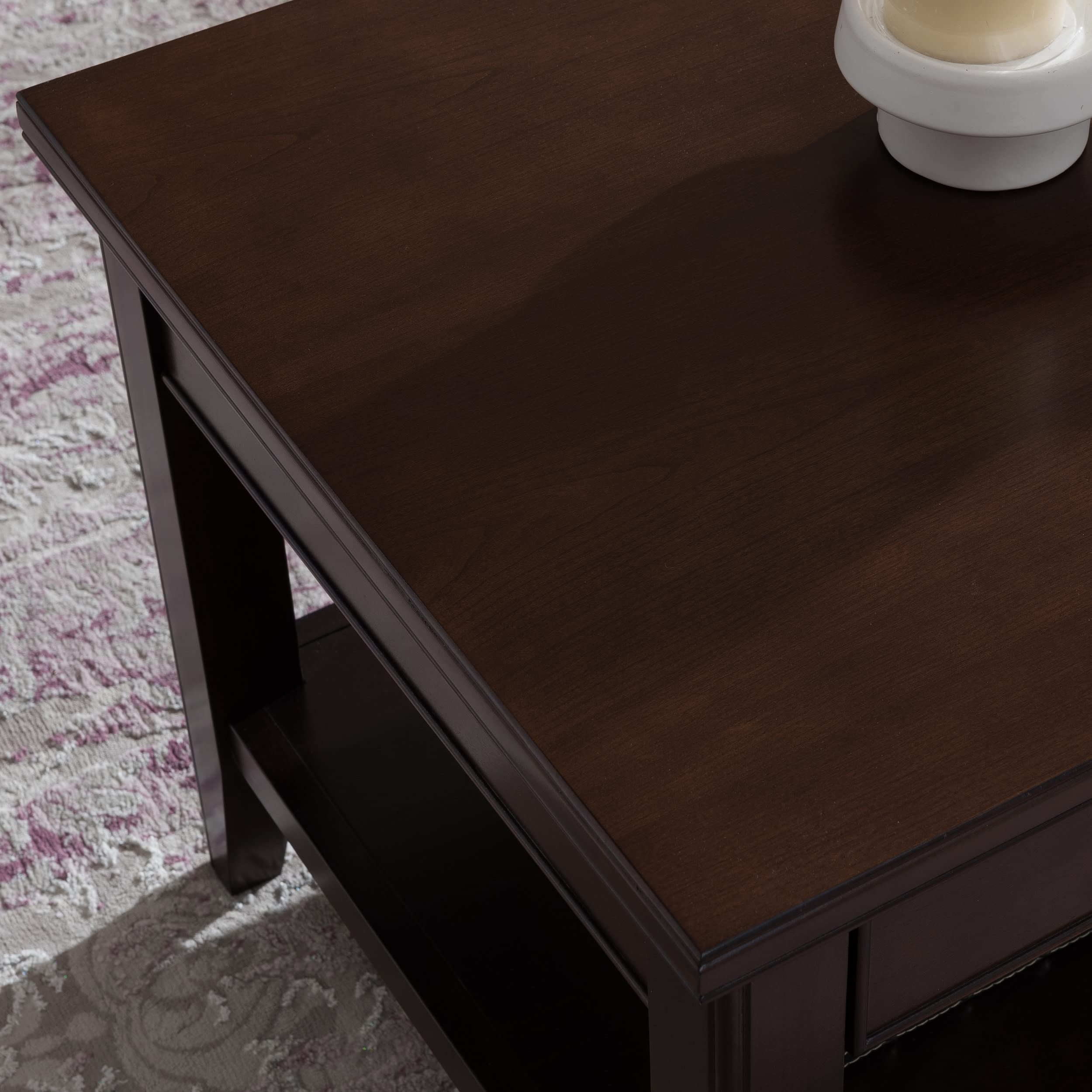 Leick Home 10504 Laurent 2-Drawer Coffee Table with Shelf in Chocolate Cherry Finish - Modern Living Room Furniture for Small Spaces & Home Decor