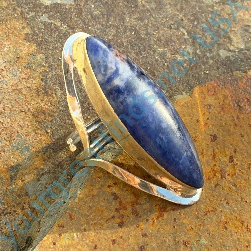 Sterling Silver Adjustable Denim Sodalite Long Ring for Women - Boho Chic Jewelry for Everyday Wear & Special Occasions