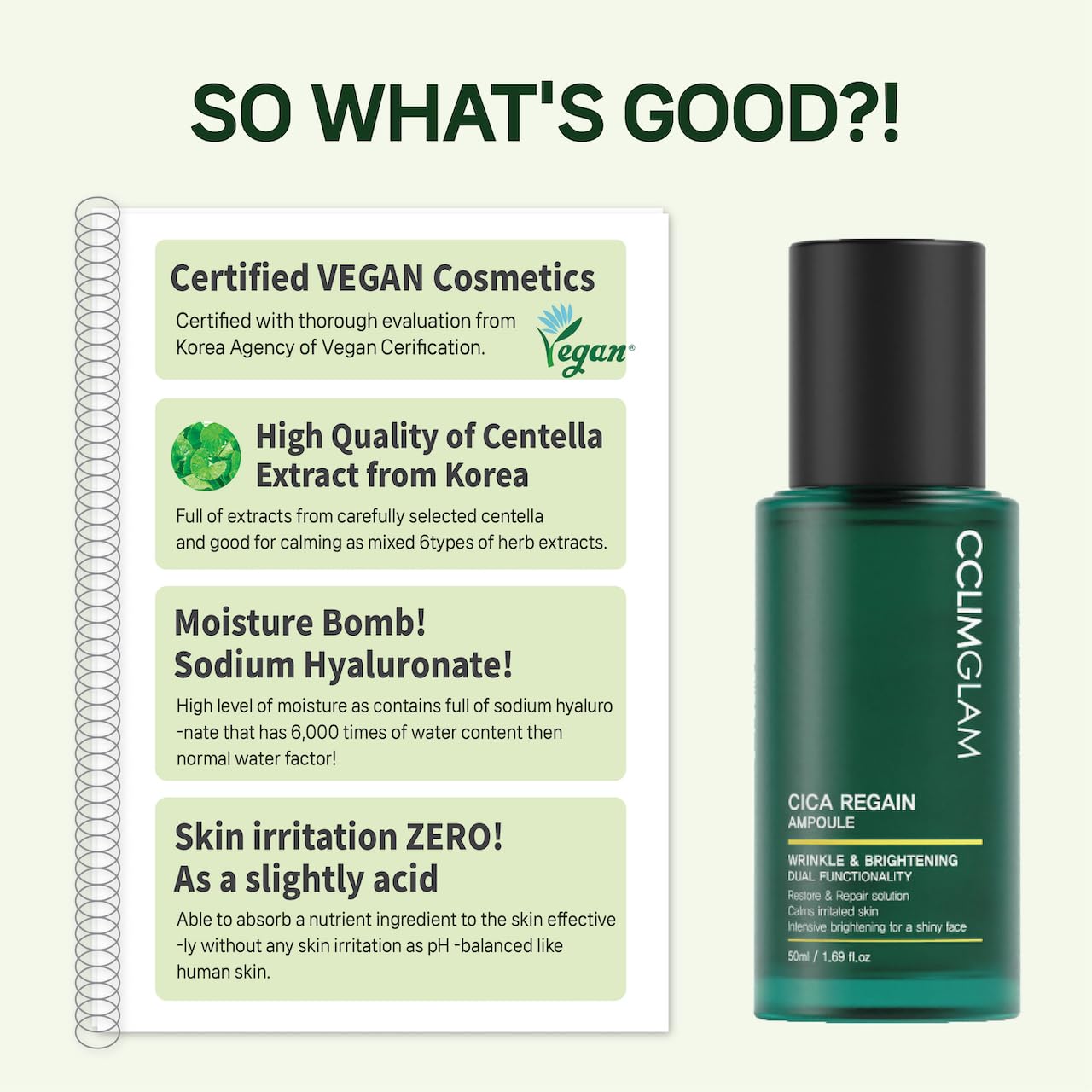 CICA Regain Ampoule 50ml (1.69 Fl Oz) - Vegan Soothing Calming Hydrating Facial Serum for Sensitive Skin | Clean Beauty Korean Skincare | Perfect for Daily Hydration & Redness Relief