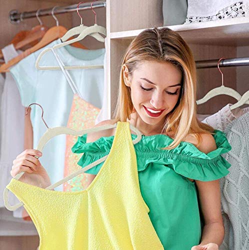 Premium Velvet Suit Hangers 50 Pack - Heavy Duty Non-Slip Clothes Hangers with 6 Finger Clips & Tie Rack for Men & Women - Space Saving Wardrobe Organizer for Closet, Suits, Dresses & Coats (Beige)