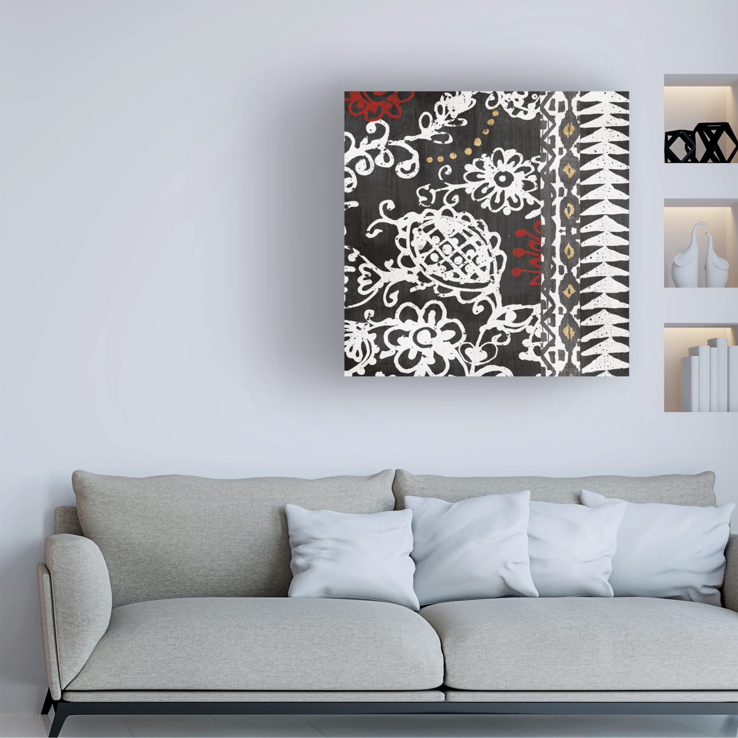 Trademark Fine Art 'Bali Tapestry II BW' Canvas Wall Art Print by Wild Apple Portfolio - Elegant Black & White Home Decor for Living Room, Bedroom & Office