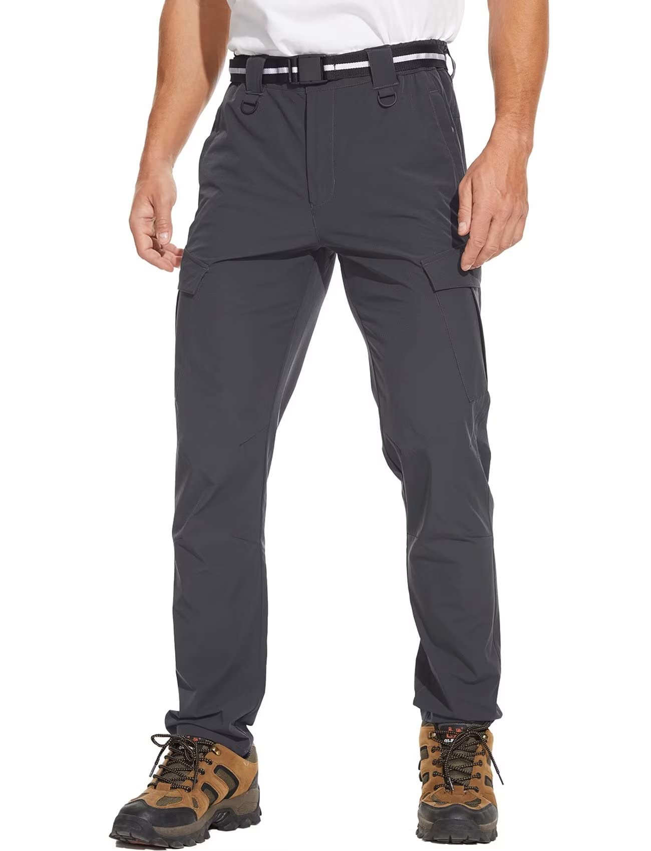**Men's Quick Dry Waterproof Hiking Pants - Lightweight Outdoor Cargo Work & Fishing Pants with 6 Pockets & Adjustable Belt - Perfect for Camping, Trekking & Adventure Travel**