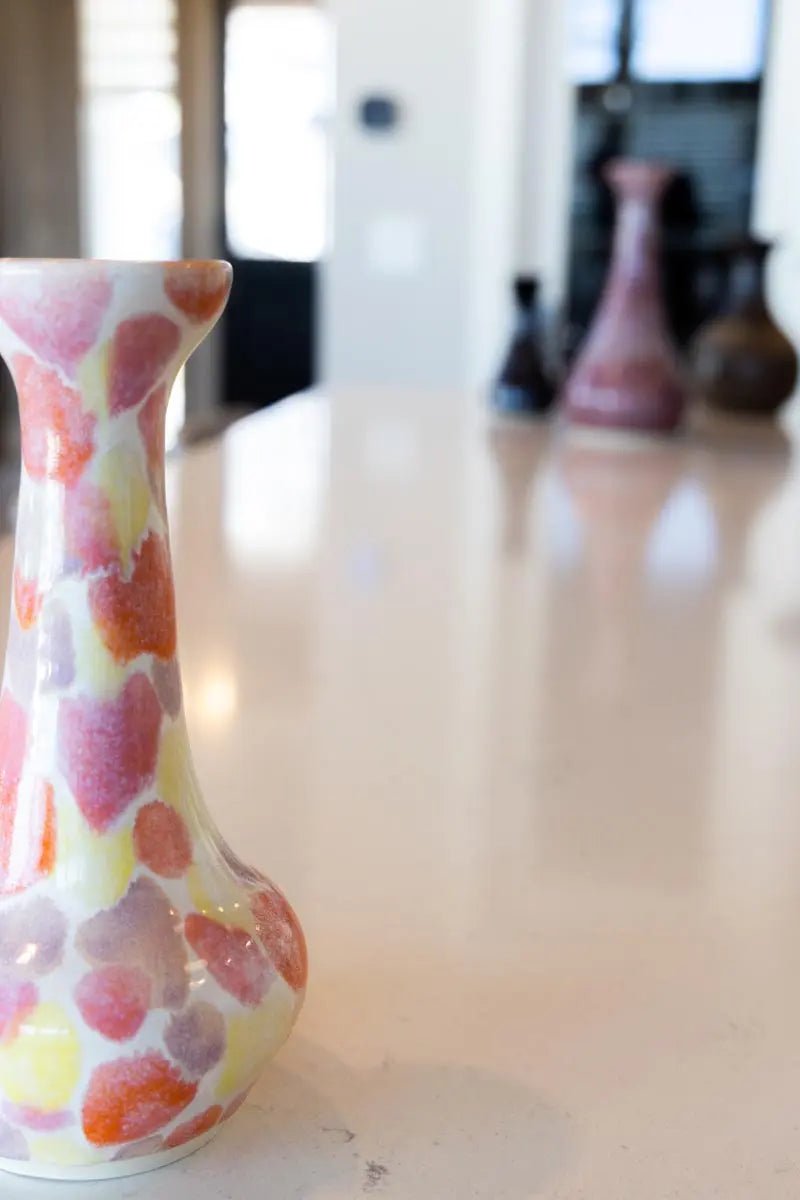 Large Decorative Spotted Porcelain Vase - Handcrafted Sunrise Palette Ceramic Floor Vase for Living Room, Bedroom & Office Decor