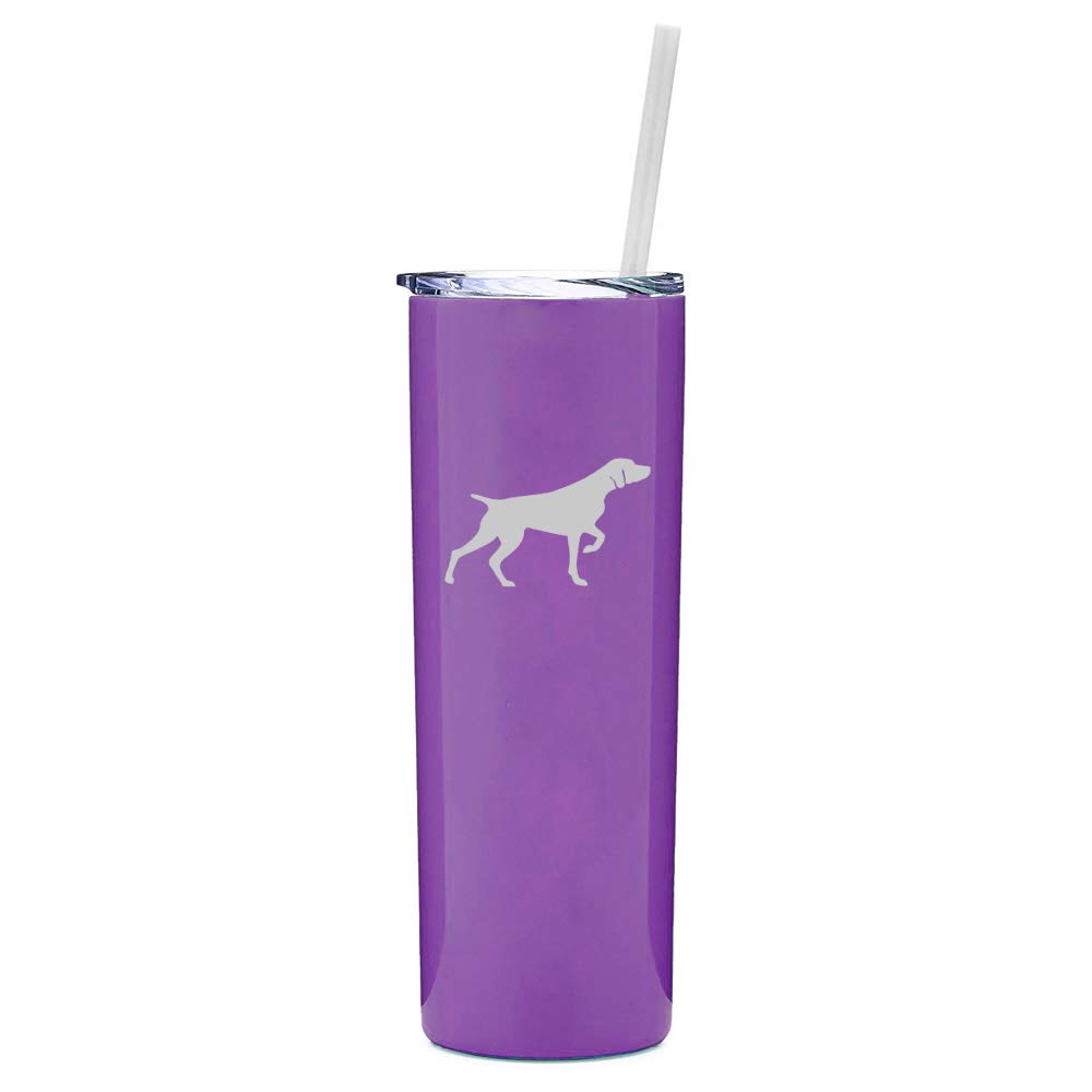 20 oz Skinny Tall Stainless Steel Vacuum Insulated Tumbler with Straw - German Shorthaired Pointer Design (Purple) - Perfect for Travel, Office & Outdoor Activities