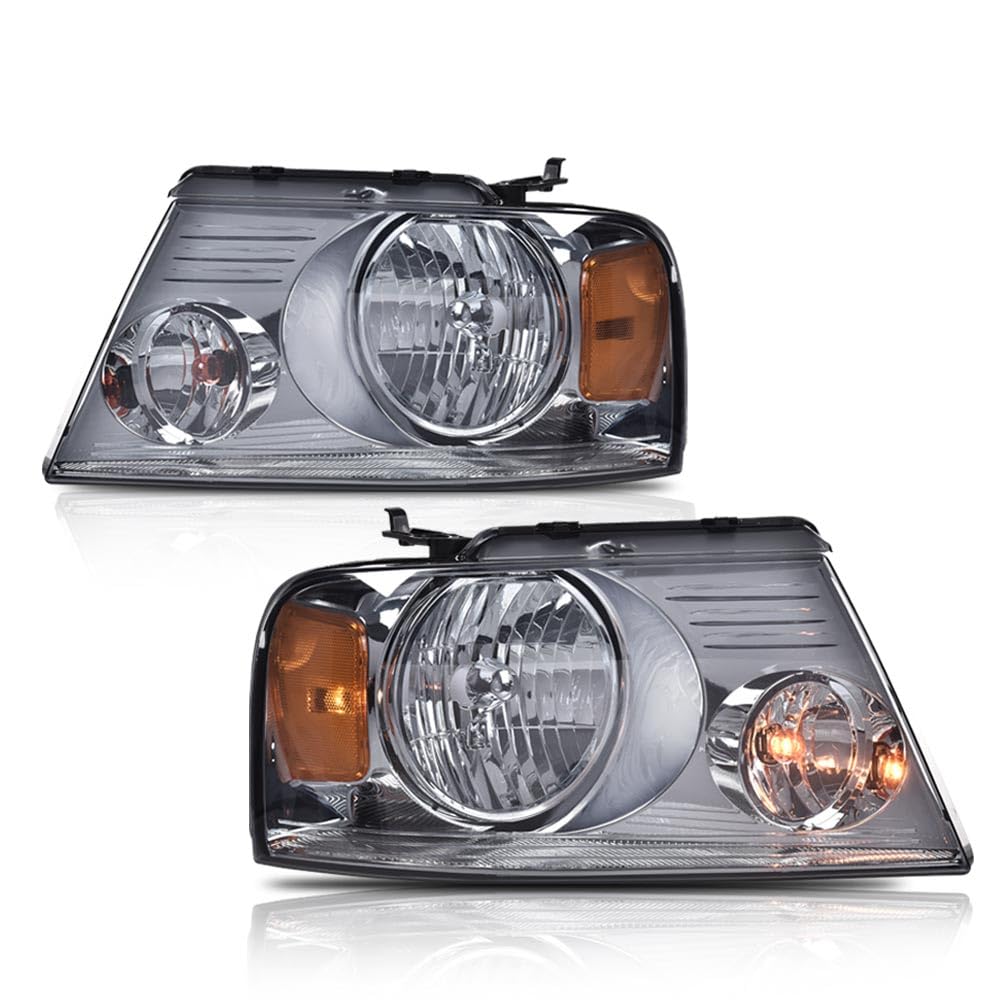 PIT66 Headlights for 2004-2008 Ford F150 & Lincoln Mark LT - Smoky Lens Chrome Housing - Perfect for Night Driving & Off-Roading