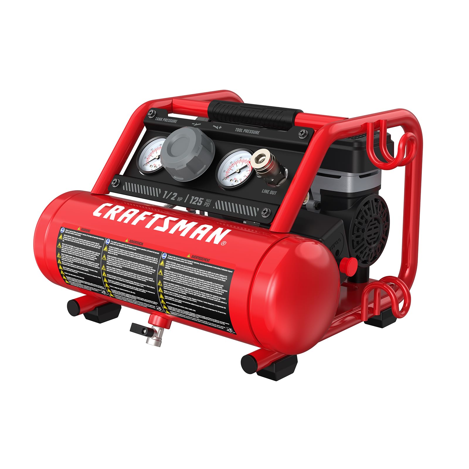 CRAFTSMAN 1 Gallon Ultra Quiet Oil-Free Air Compressor - 1/2 HP, 125 PSI, Horizontal Portable Air Pump for Car Tires, Nail Guns & Pneumatic Tools - Perfect for Home Garage, DIY Projects & Professional Use