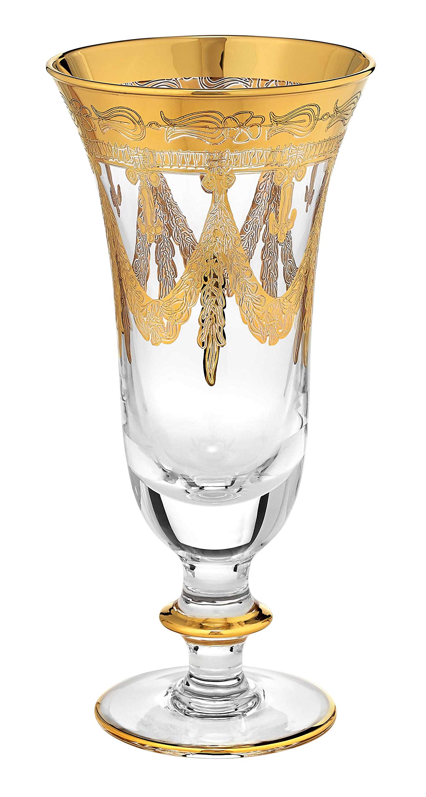 Luxury Italy Crystal Champagne Flutes Set of 6 - 24K Gold Hand-Painted Vintage Design Wine Glasses for Weddings, Anniversaries & Special Occasions