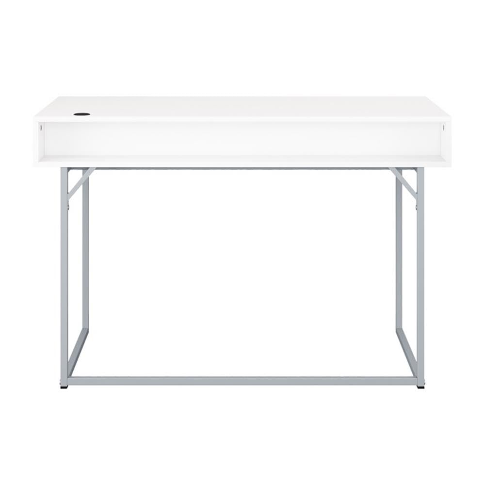 CorLiving Marley Modern White Engineered Wood Single Drawer Writing Desk with Steel Legs - Perfect for Home Office, Study Room & Small Spaces