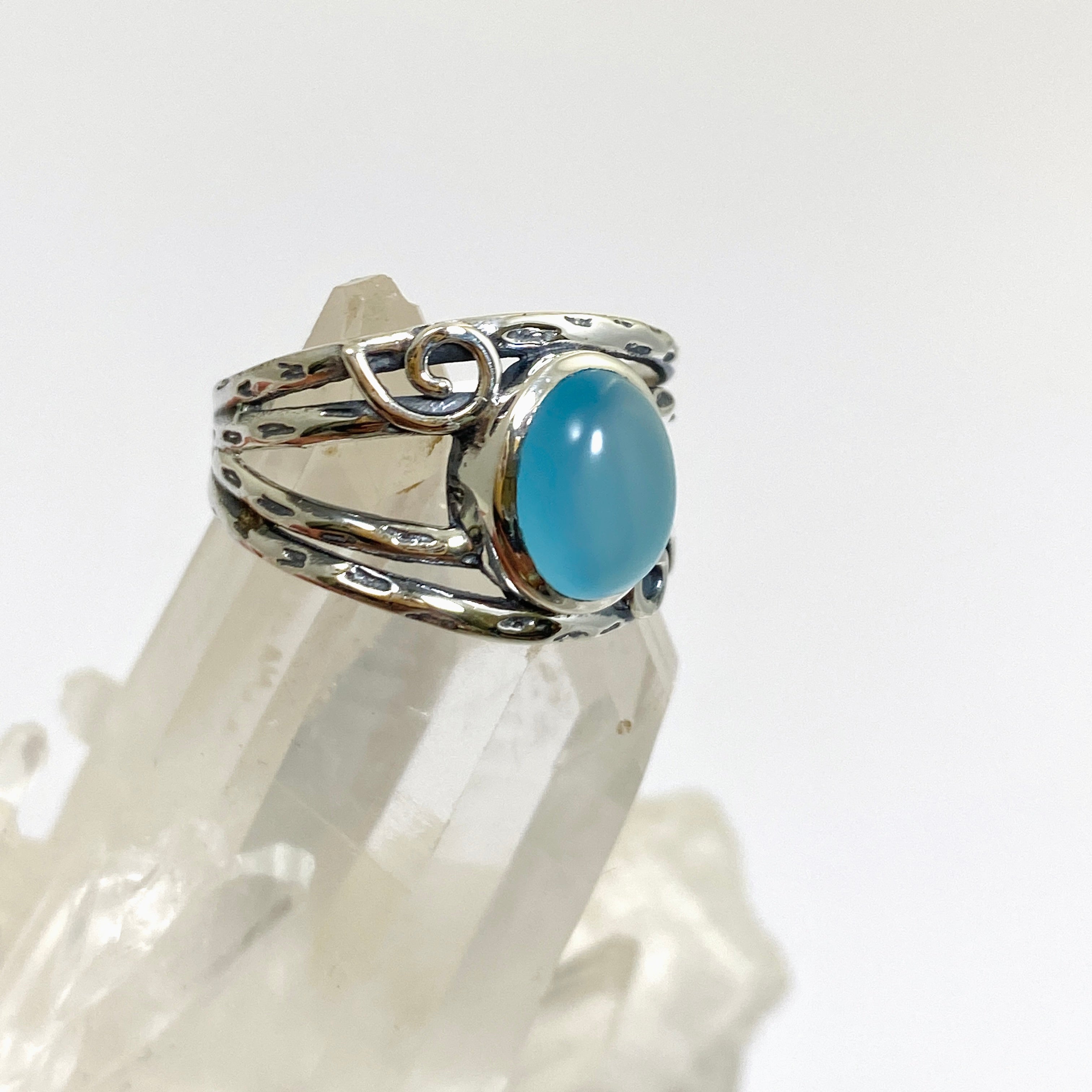 Blue Chalcedony Cabochon Ring - Sterling Silver 925 Decorative Setting R4025 | Elegant Boho Jewelry for Women, Perfect for Weddings & Special Occasions