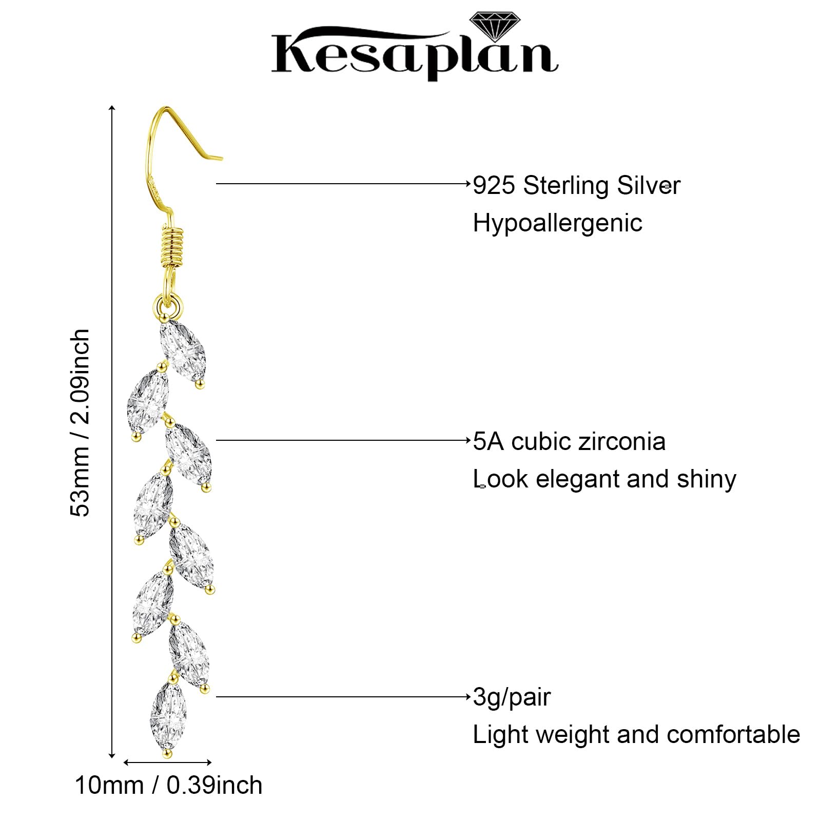 925 Sterling Silver Olive Leaf Crystal Dangle Earrings for Women - Elegant Wedding, Prom & Party Jewelry - Perfect for Bridal Accessories, Evening Events and Special Occasions