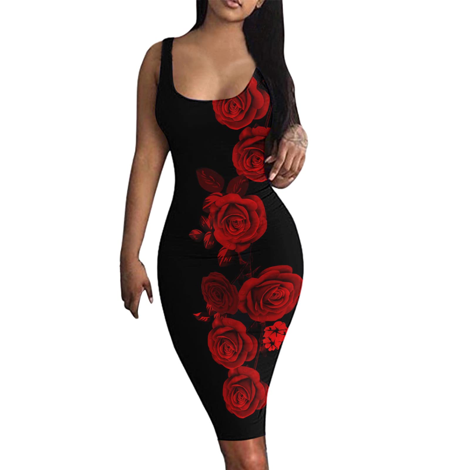 BIBOKAOKE Women's Sexy Summer Party Dress - Elegant O-Neck Sleeveless Printed Tank Dress for Girls & Women | Perfect for Beach Vacations, Night Out & Summer Events