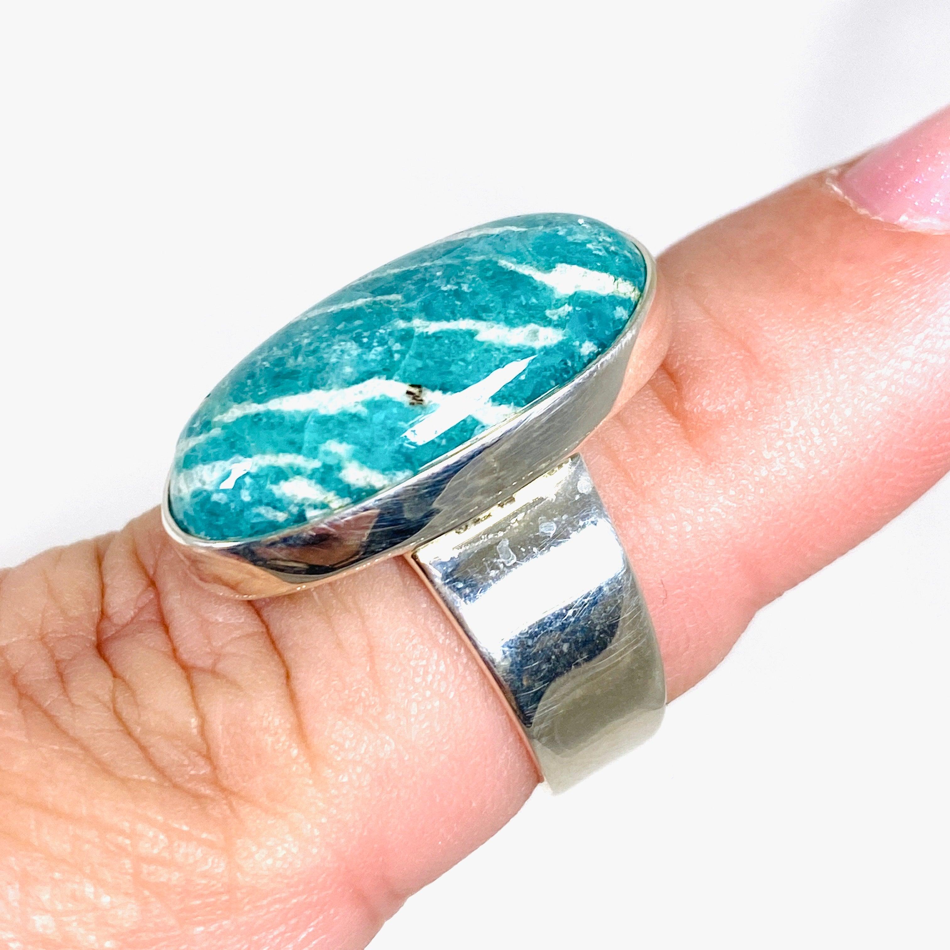 Amazonite Oval Ring for Women - Size 7, Sterling Silver Gemstone Jewelry (KRGJ2885) - Perfect for Everyday Wear, Gift Giving & Special Occasions