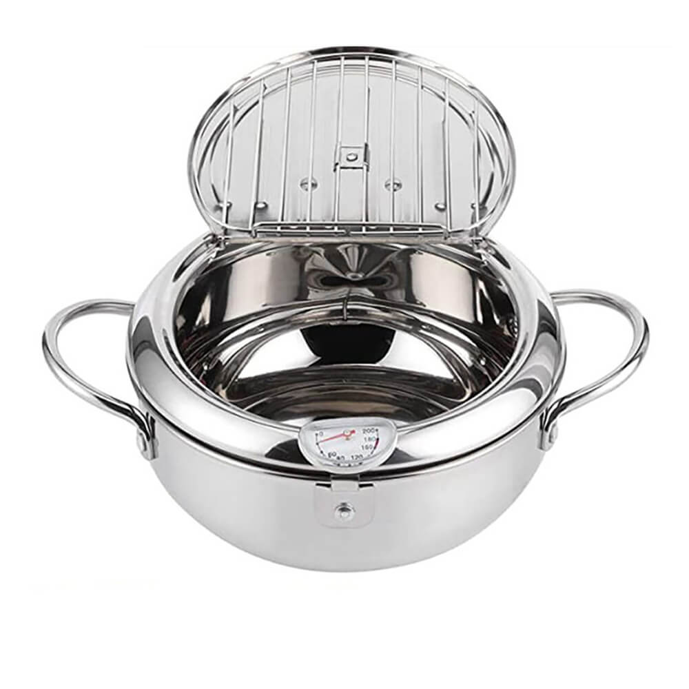 Premium Emilio Stainless Steel Deep Fry Pot - 5QT Heavy Duty Frying Pan with Lid for Home & Restaurant Use - Perfect for Chicken, Fish, French Fries & Donuts