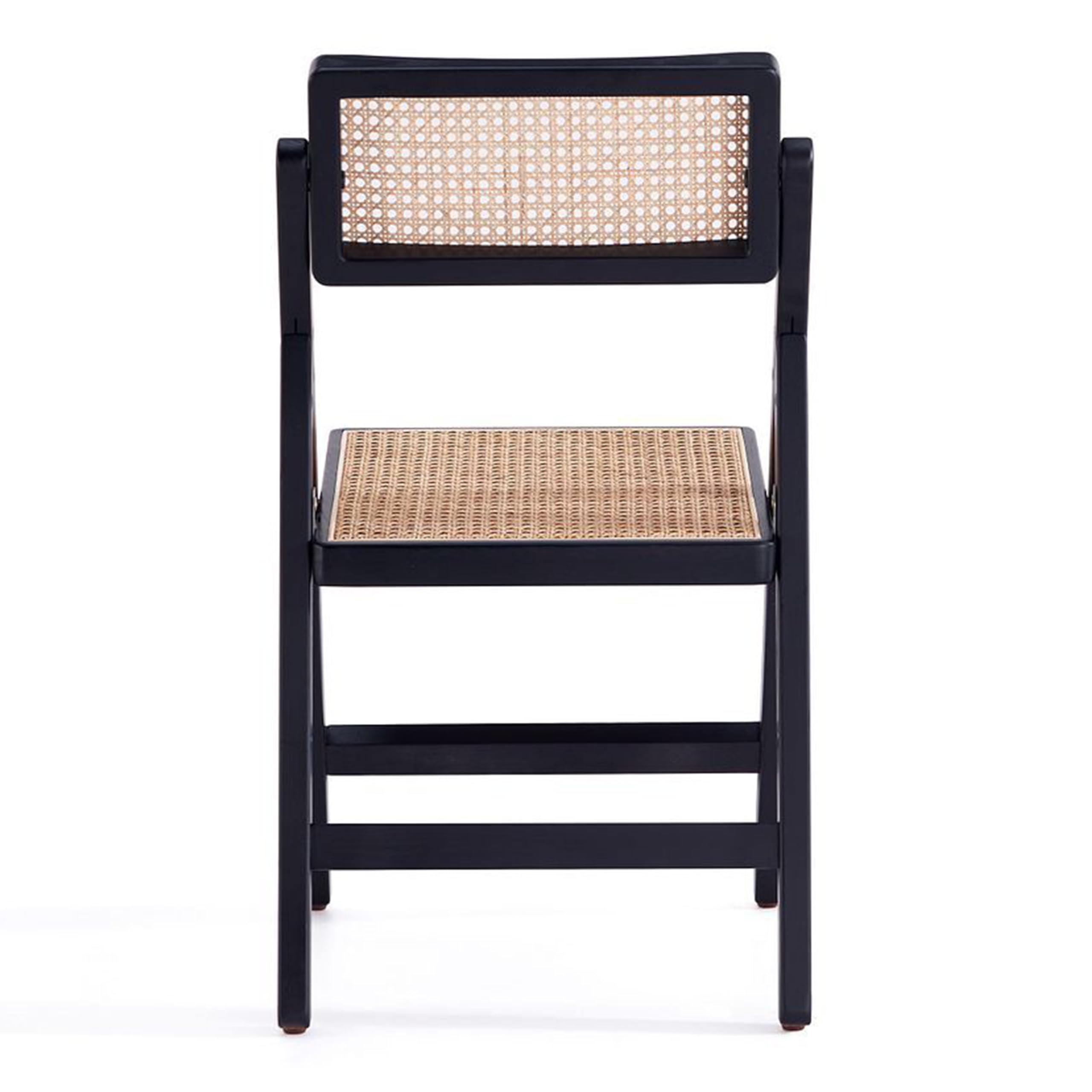 Manhattan Comfort Pullman Folding Rattan Wicker Cane Side Outdoor Dining Chair - Set of 2 in Black/Natural - Perfect for Dining Room, Patio, Restaurant, Bistro, Cafe and Pub - Ideal for Small Spaces, Outdoor Entertaining & Compact Seating Solutions