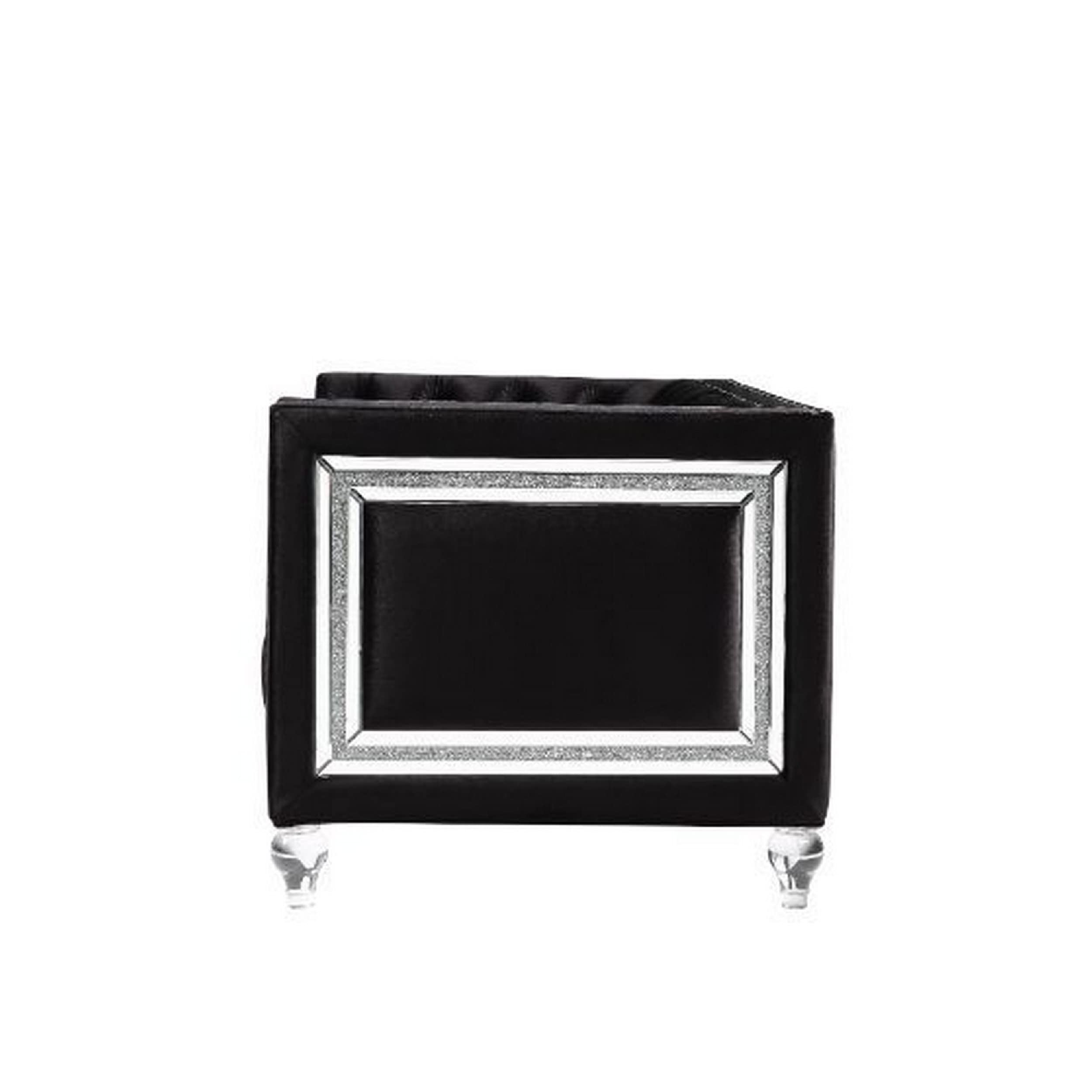 Benjara Black Accent Chair with Shelter Arms & Mirrored Trim - Elegant Living Room Seating for Home Decor & Lounge Areas