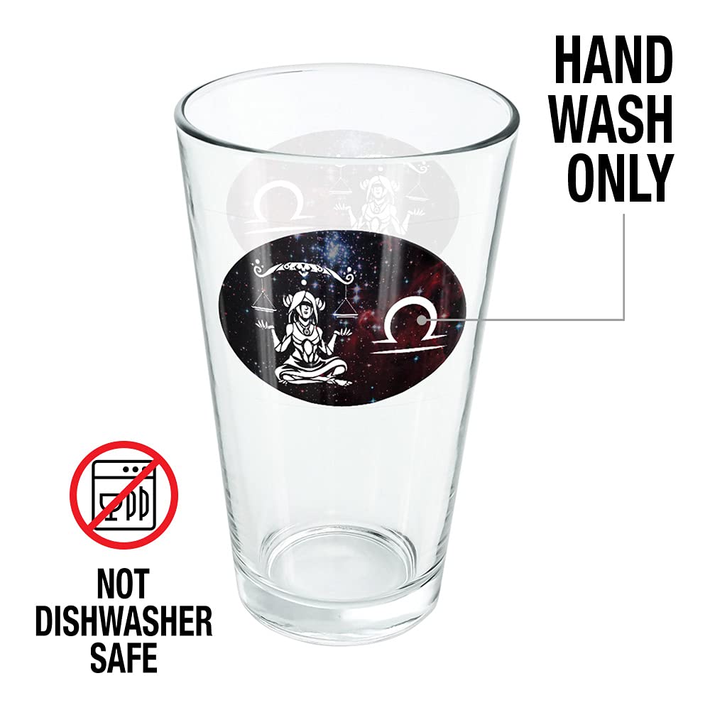LOGOVISION Libra Zodiac Sign Horoscope Pint Glass - 16 oz Tempered Glass with Printed Space Design | Perfect Gift for Astrology Fans | Great for Cold Beverages, Soda, Water | Ideal for Home Bars, Parties & Zodiac-Themed Events