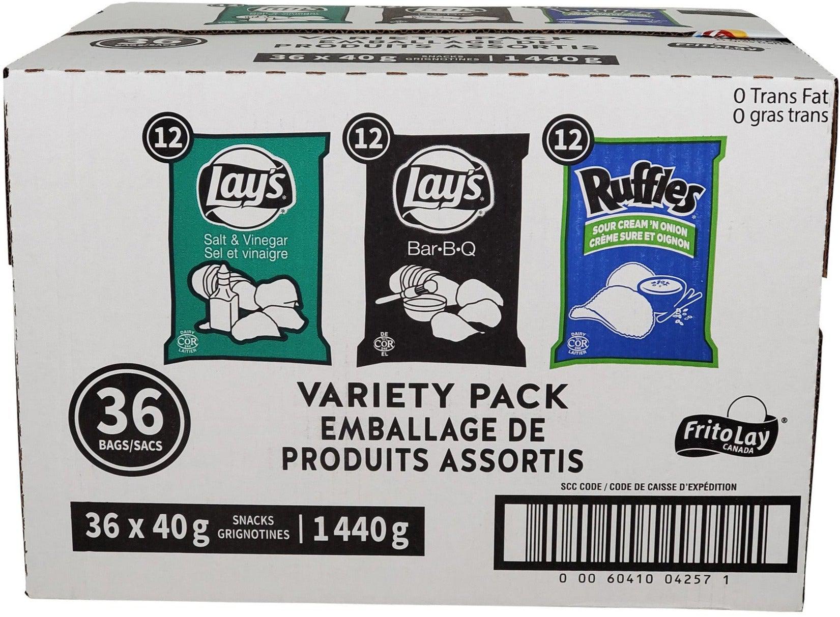 Lays and Ruffles Assorted Chips Variety Pack - 20557 - Perfect for Parties, Snacking, and Lunch Boxes