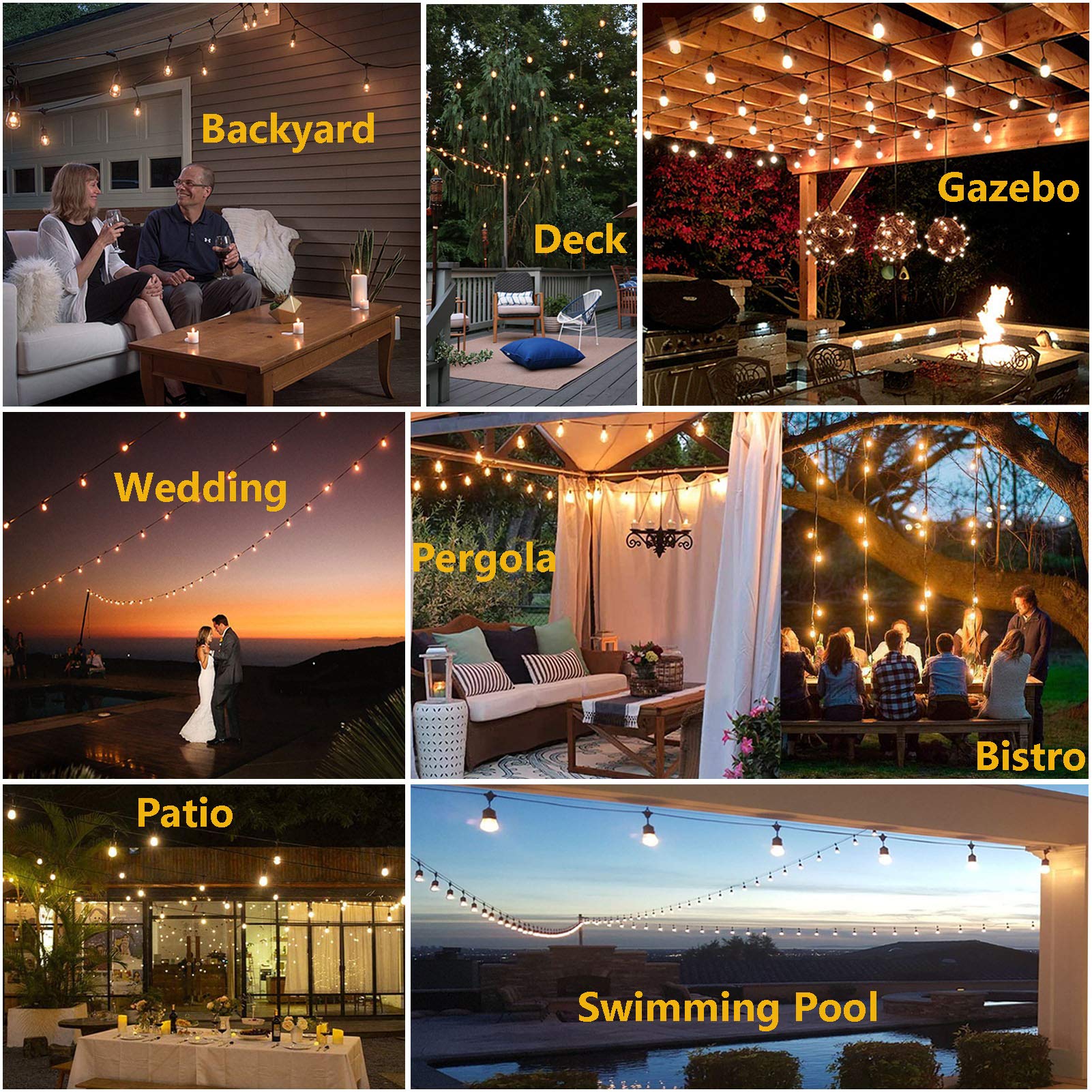 100FT Outdoor Waterproof IP65 LED String Lights - Shatterproof 2200K Warm White Connectable Patio Lights for Backyard, Garden, Deck & Party Decor