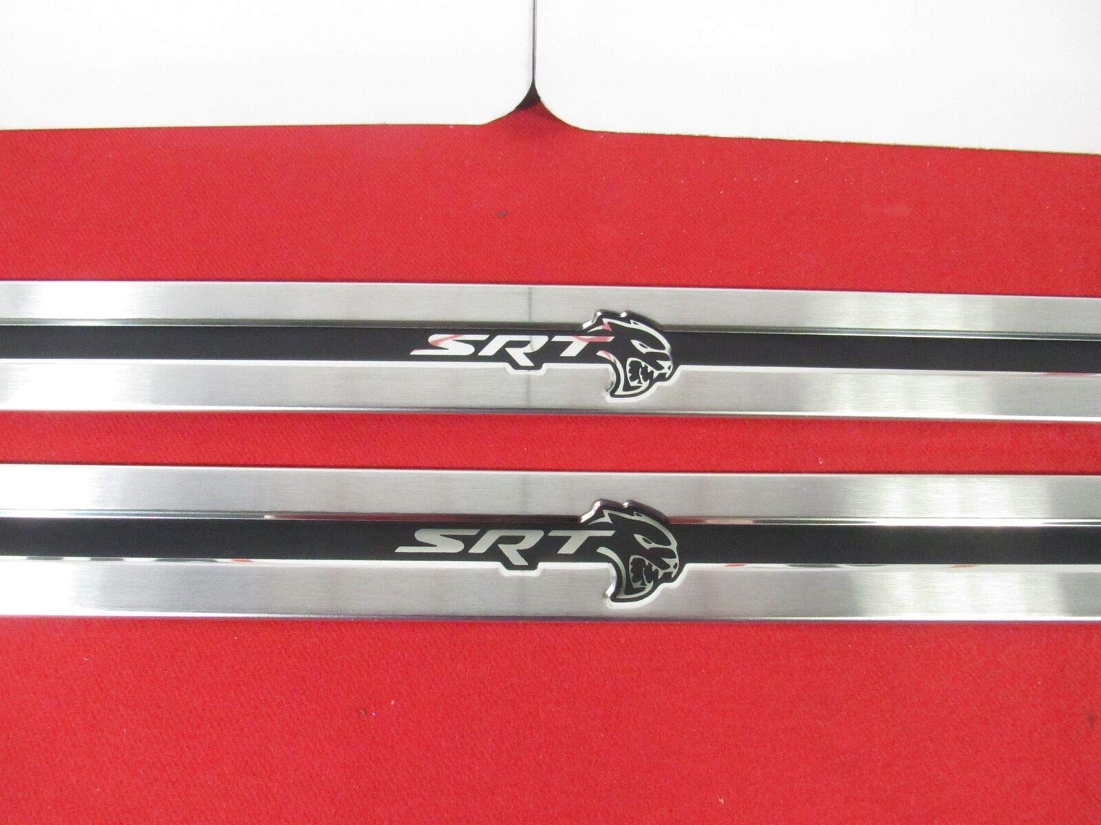 Mopar 82215309 Brushed Aluminum Door Sill Guards with Hellcat Logo - Premium Car Interior Protection for Dodge Challenger & Charger Models