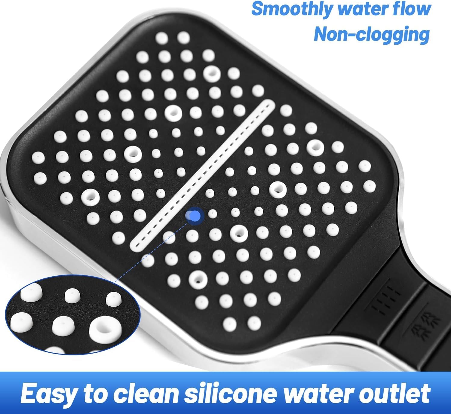 VEHHE 7-Spray Mode Square Shower Head with 1.5M Hose - Water Saving Rain Shower with Stop Button & Adjustable Universal Bracket (Silver) - Perfect for Bathroom Renovation & Water Conservation