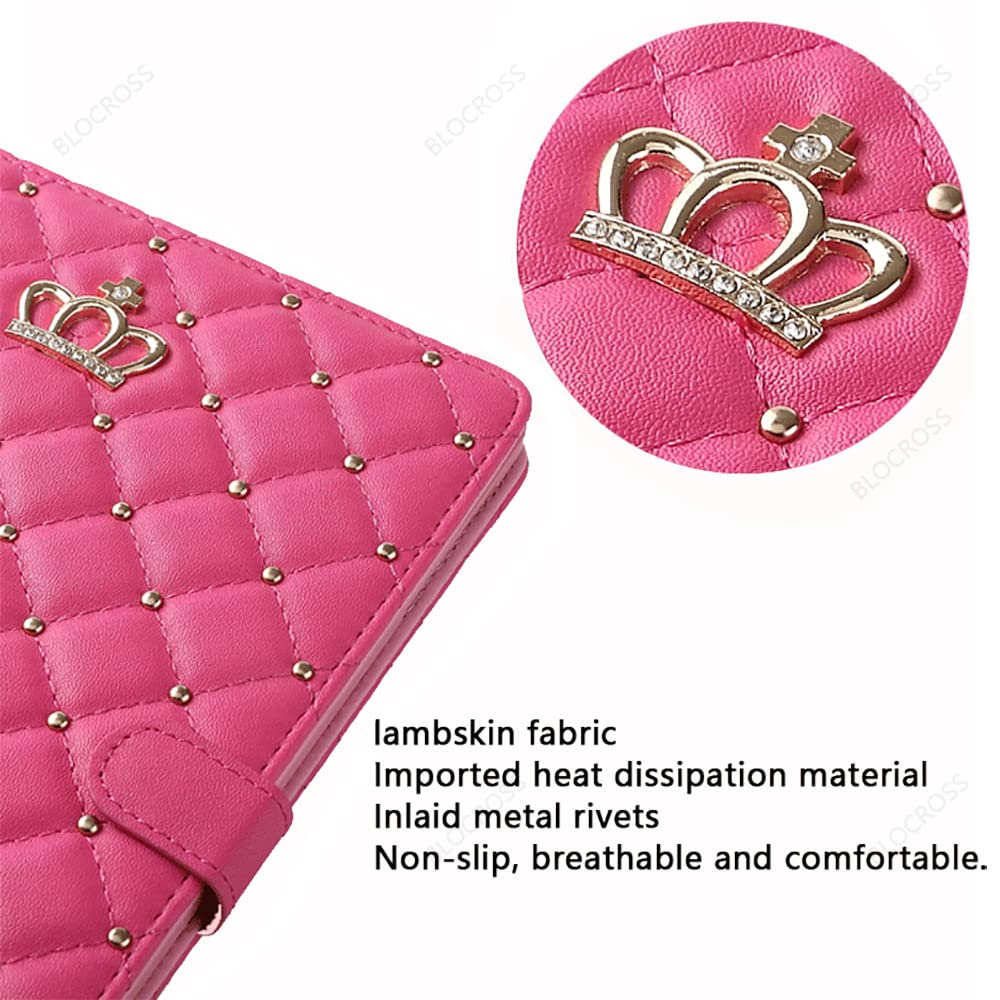 Topwin Bling Crown Design PU Leather Case for iPad 9.7 (2017/2018 5th/6th Gen) & iPad Air 2/Air - Rose Red | Elegant Shockproof Cover with Auto Sleep/Wake | Perfect for Work, School & Travel Protection