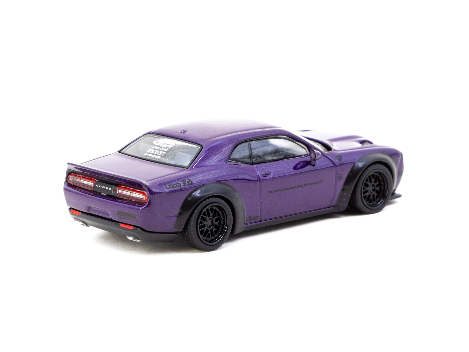 Tarmac Works 1/64 LB WORKS Dodge Challenger SRT Hellcat Purple Diecast Model Car with Truck - Collectible Miniature for Display, Racing Enthusiasts & Car Lovers