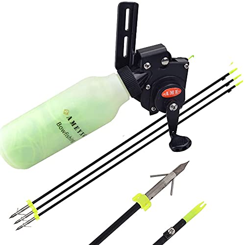 AMEYXGS 6-Piece Bowfishing Arrow and Reel Set - Stainless Steel Broadhead Arrows with Safety Slides for Compound & Recurve Bows - Perfect for Freshwater Fishing, Hunting, and Outdoor Water Sports