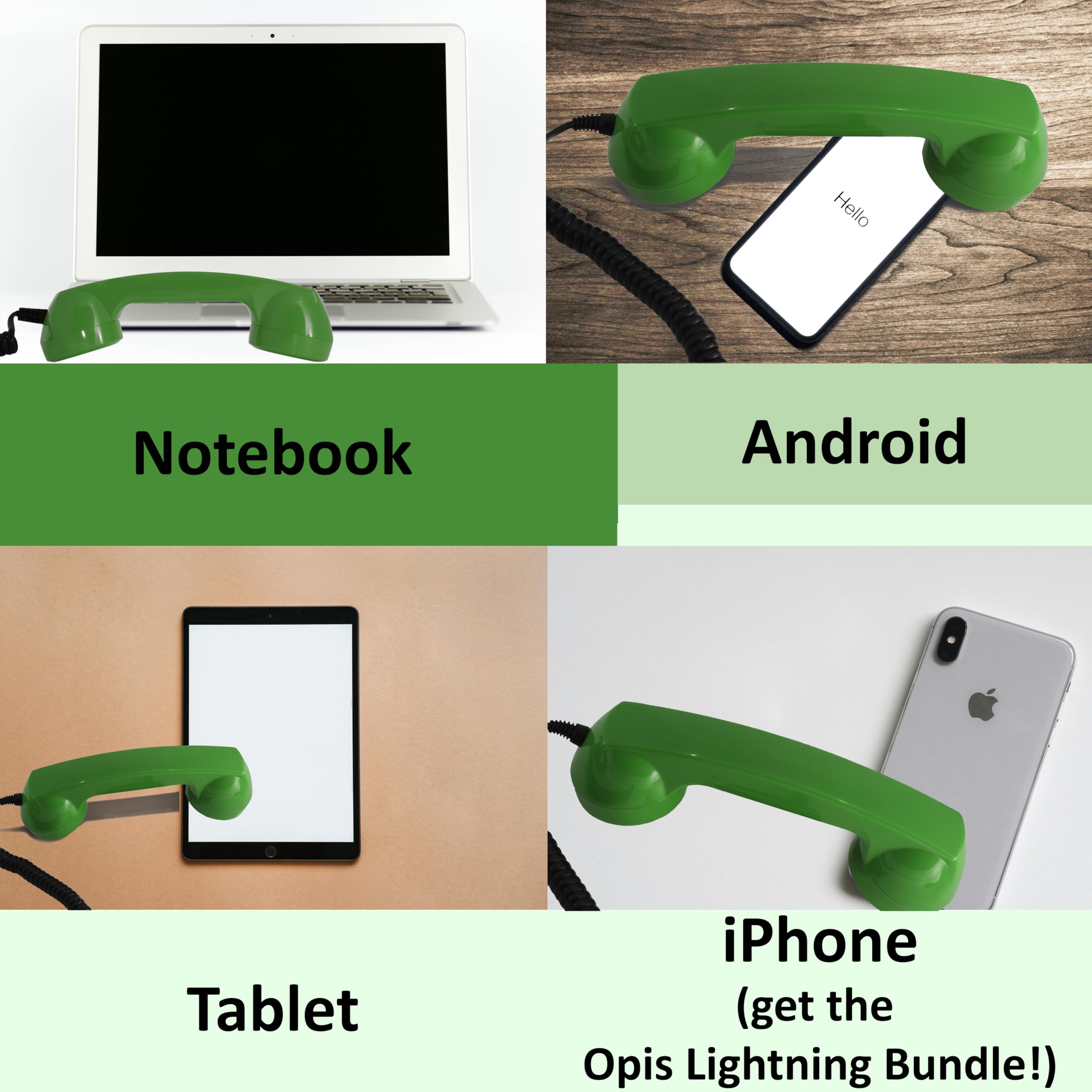 Vintage OPIS 60s Retro Cell Phone Handset - Old-Style Headset with Microphone for All Smartphones (Green) | Perfect for Nostalgic Calls, Photography Props, and Unique Gifts