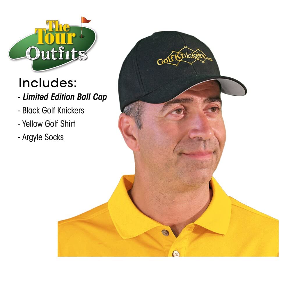 Men's Fashion Outfit Set - Black Microfiber Golf Shirt, Limited Edition Baseball Cap & Over-The-Calf Argyle Socks | Perfect for Golf, Casual Wear & Outdoor Activities