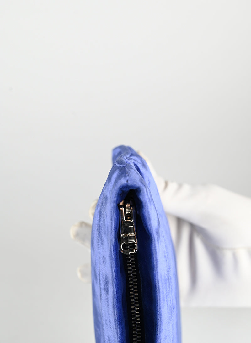 Miu Miu Blue Velvet Pochette Handbag - Elegant Clutch for Evening Parties & Special Occasions