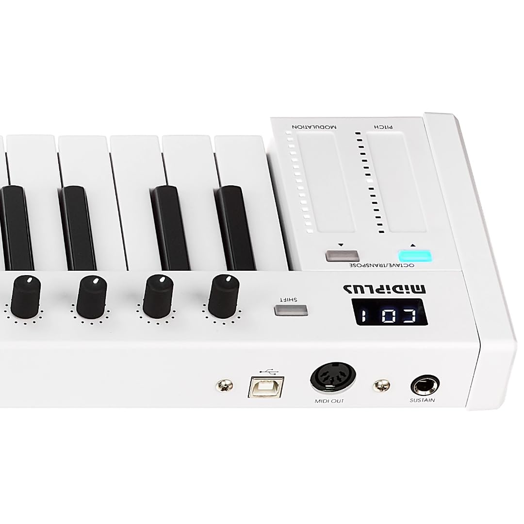 MIDIPLUS X4 Mini MIDI Keyboard Controller - 32 Keys, USB Powered, Portable & Lightweight for Music Production, Studio Recording & Live Performance (White)