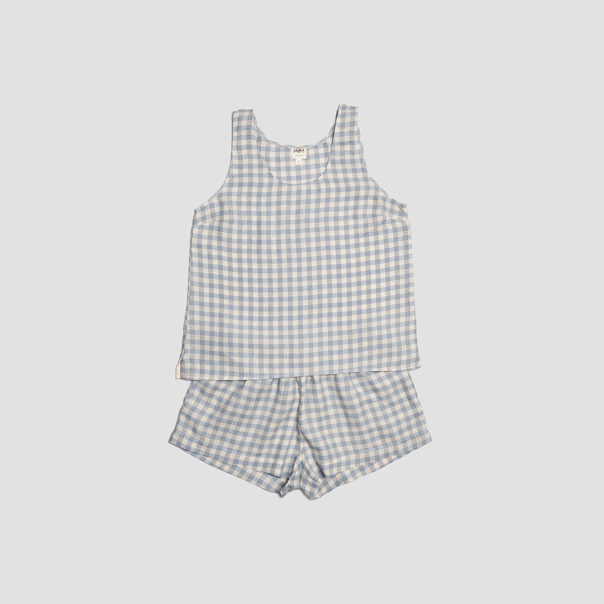 Blue Gingham Linen Cami Set - Summer Beach Outfit, Casual Wear & Vacation Style for Women