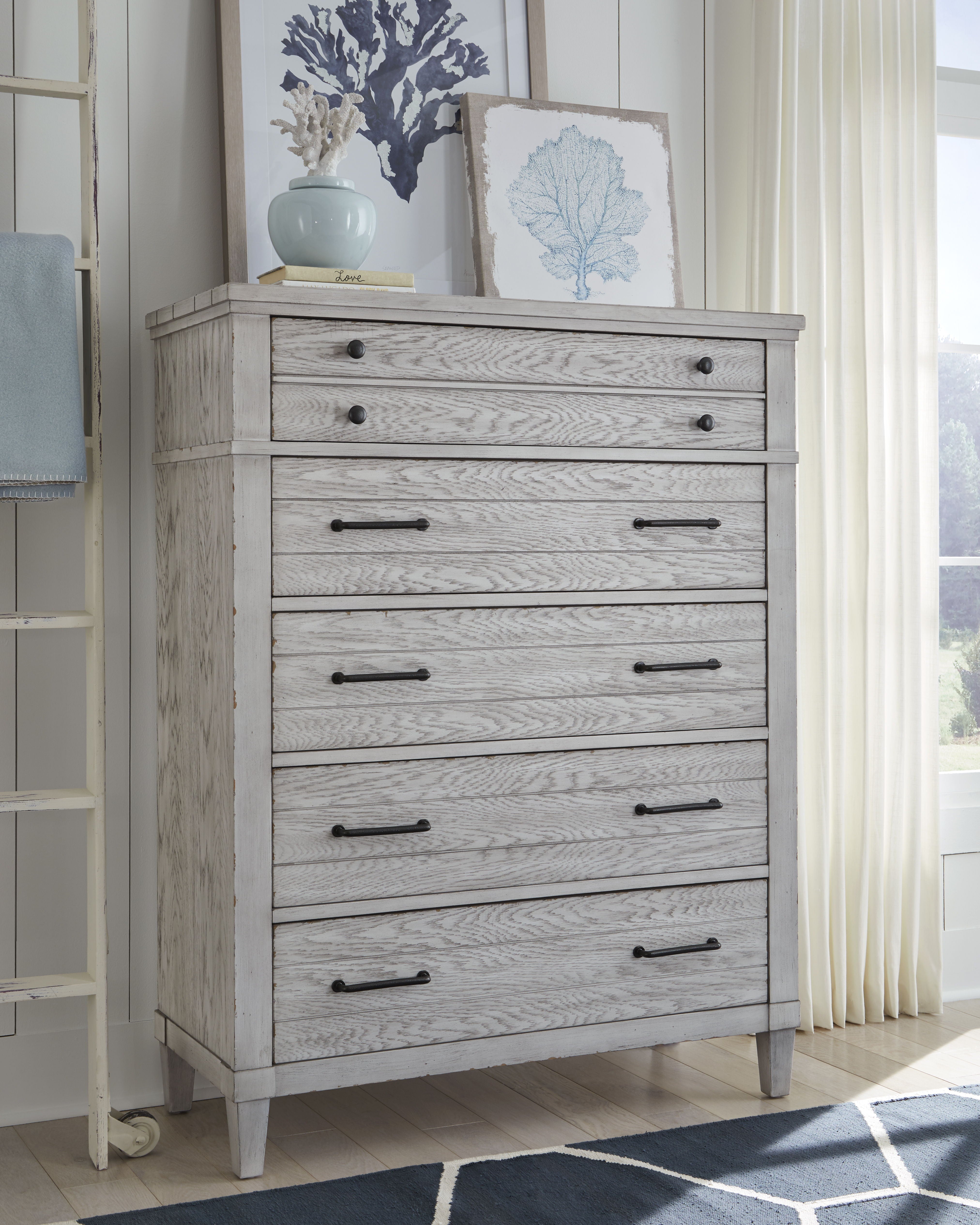 Belhaven 5-Drawer Chest Dresser - Pearl Silver Finish - Modern Bedroom Storage Furniture for Home Organization & Decor