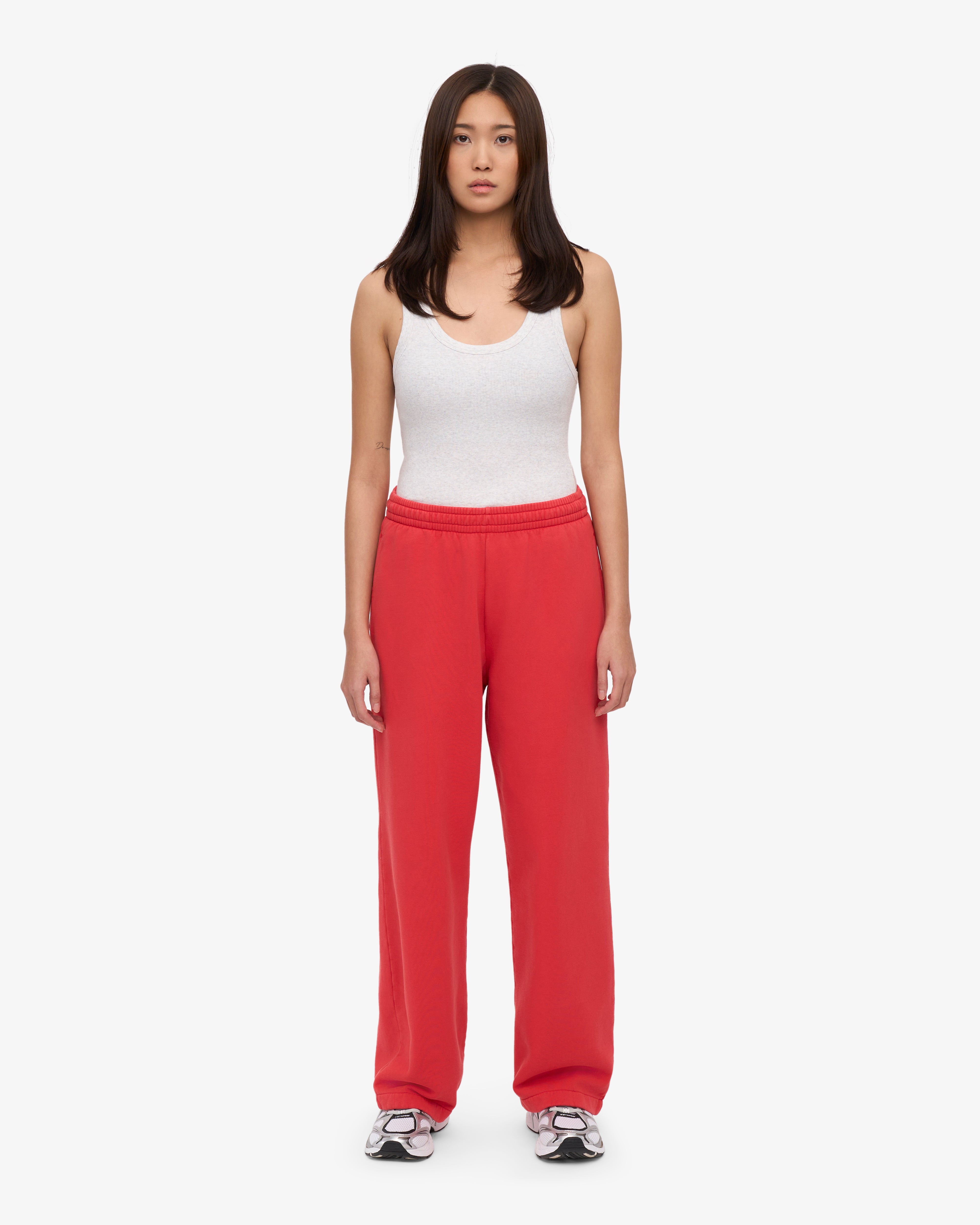 Organic Straight Leg Sweatpants for Women - Soft Red Tangerine Lounge Pants - Comfortable Casual Wear for Yoga, Running Errands & Relaxing at Home