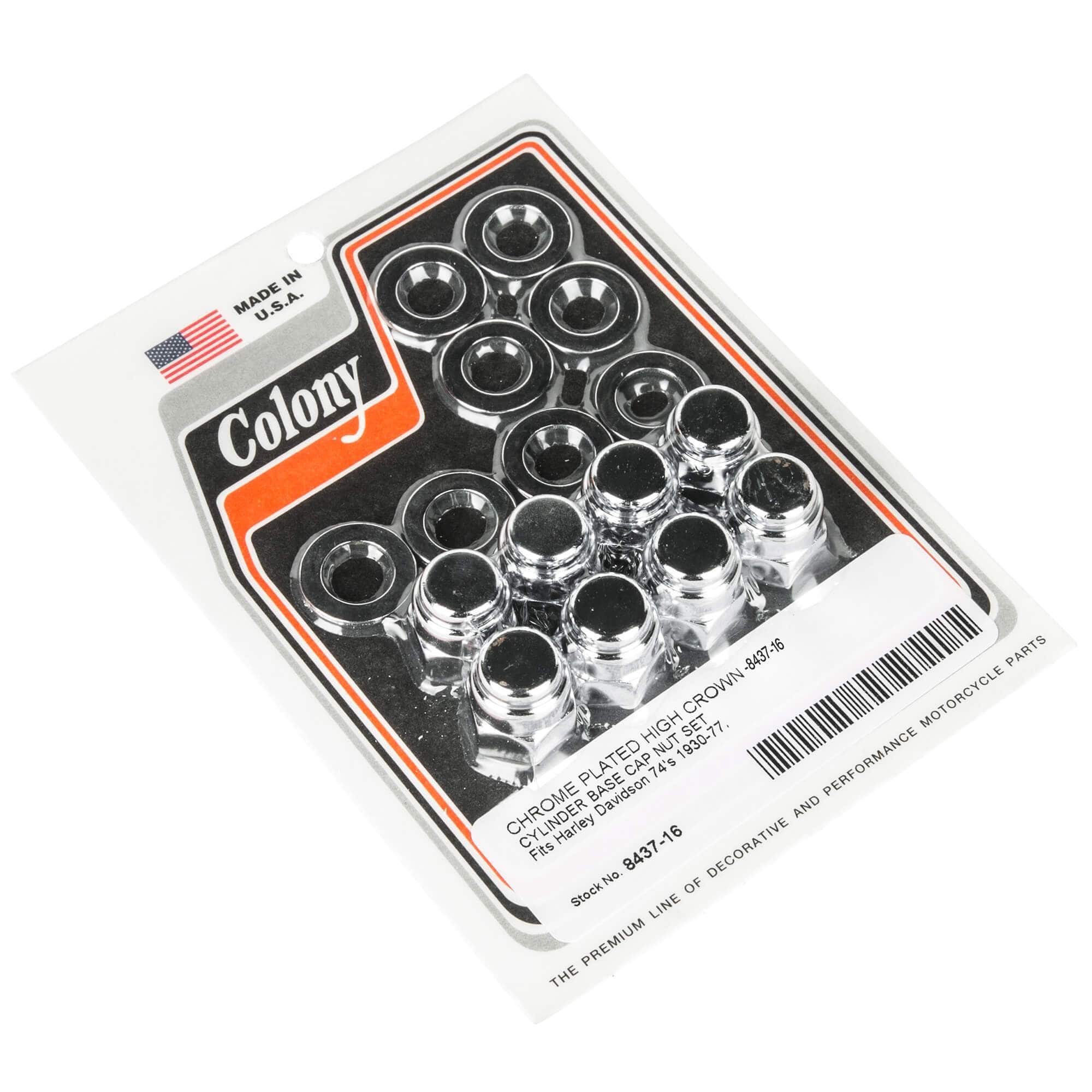 16 Cylinder Base High Crown Cap Nut Set for 1930-1977 Harley Davidson 74s - Chrome Plated - Engine Restoration & Motorcycle Maintenance Accessories